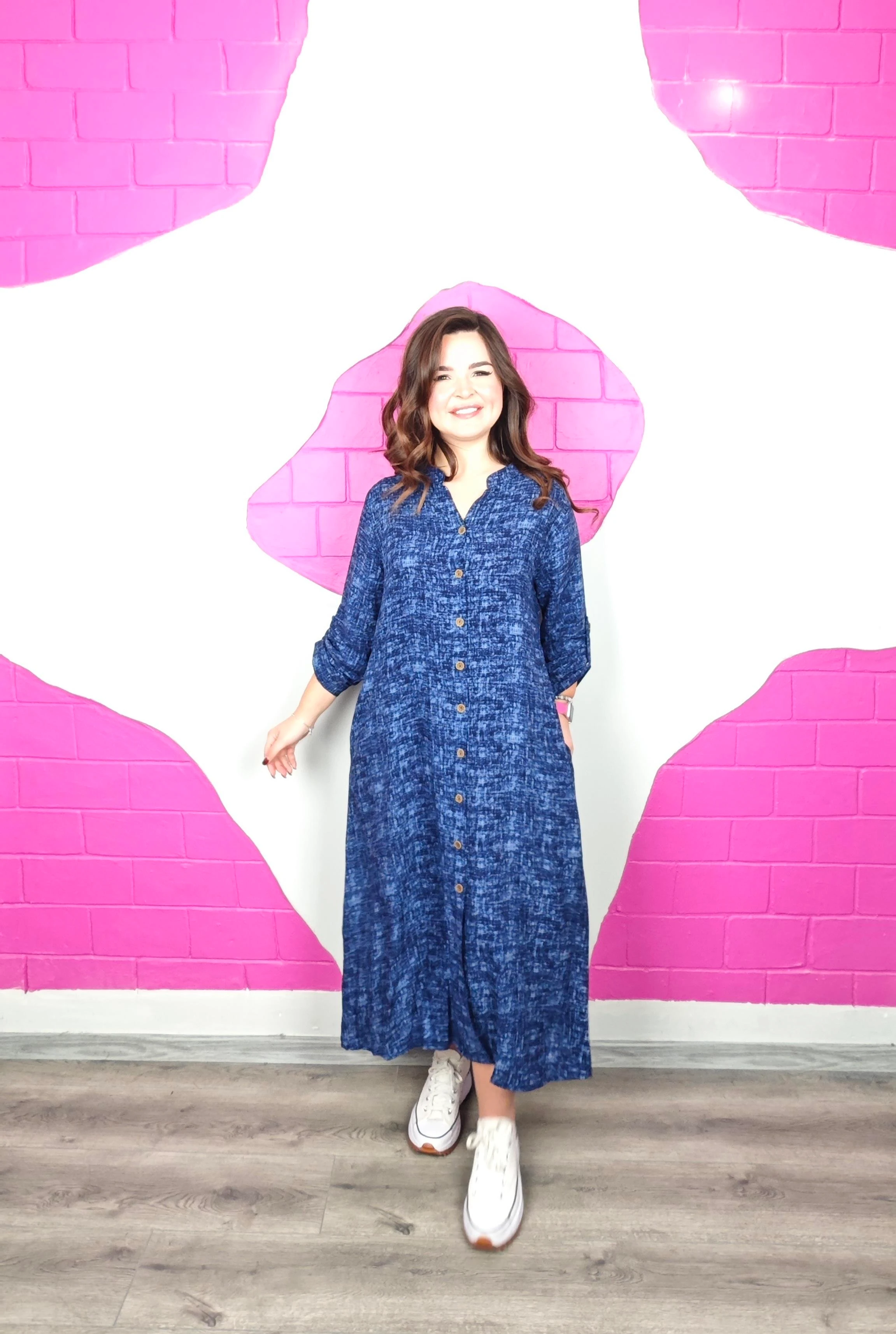 BÜYÜK BEDEN LACİVERT MAKSİ ELBİSE