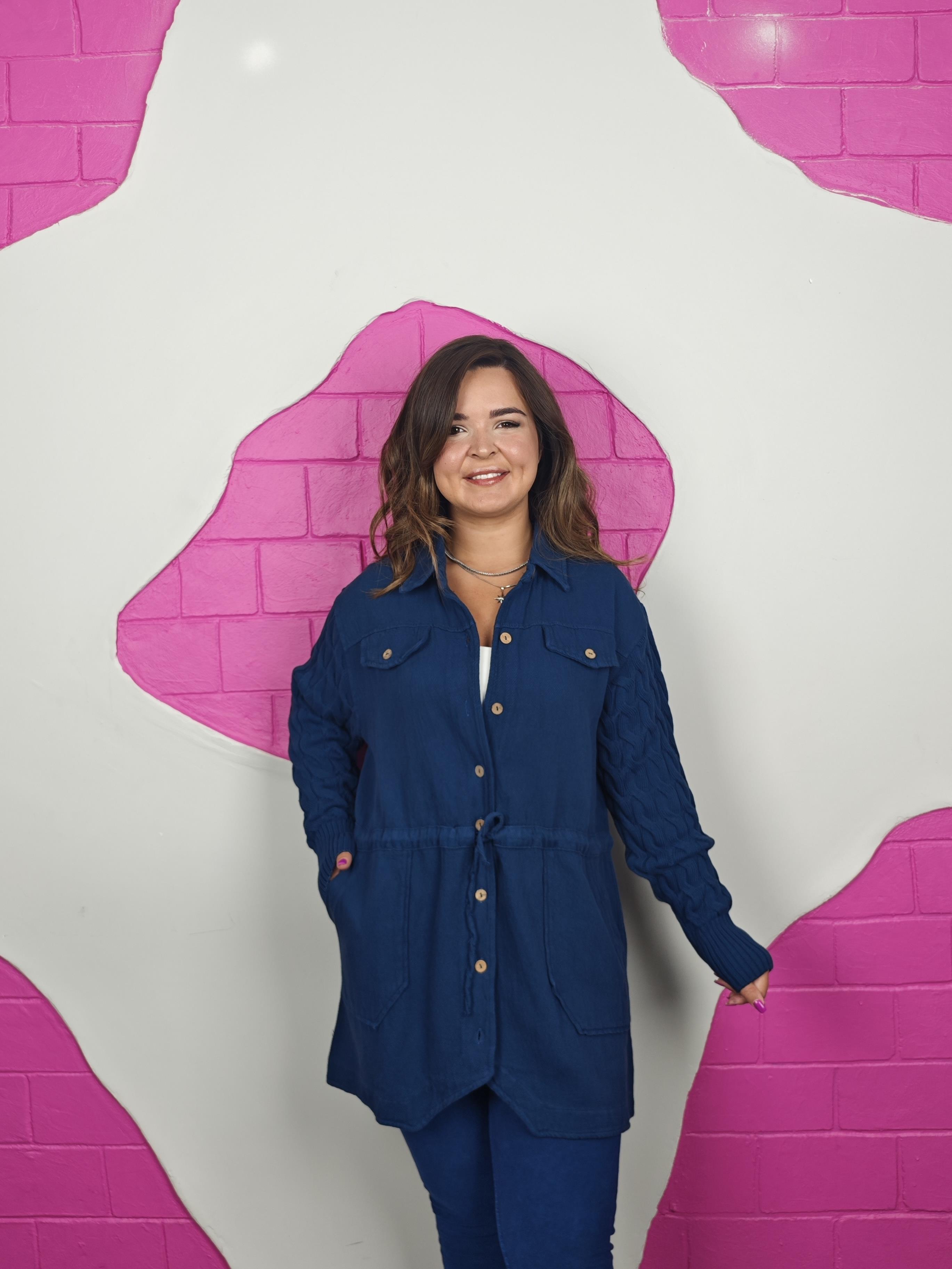 BÜYÜK BEDEN MAVİ GABARDİN CEKET