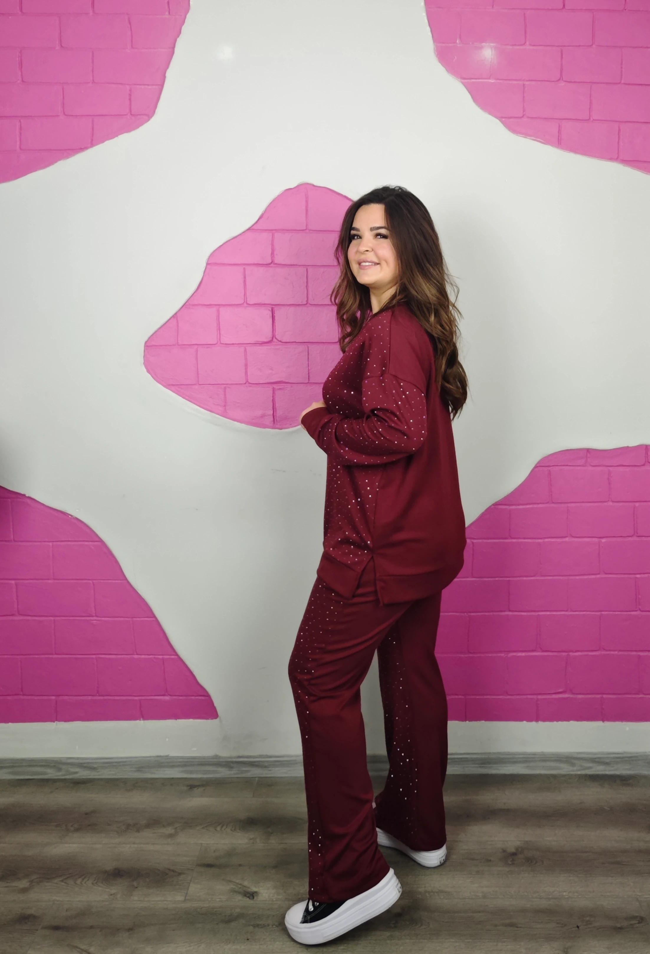 BÜYÜK BEDEN BİSİKLET YAKA TAŞLI TAKIM