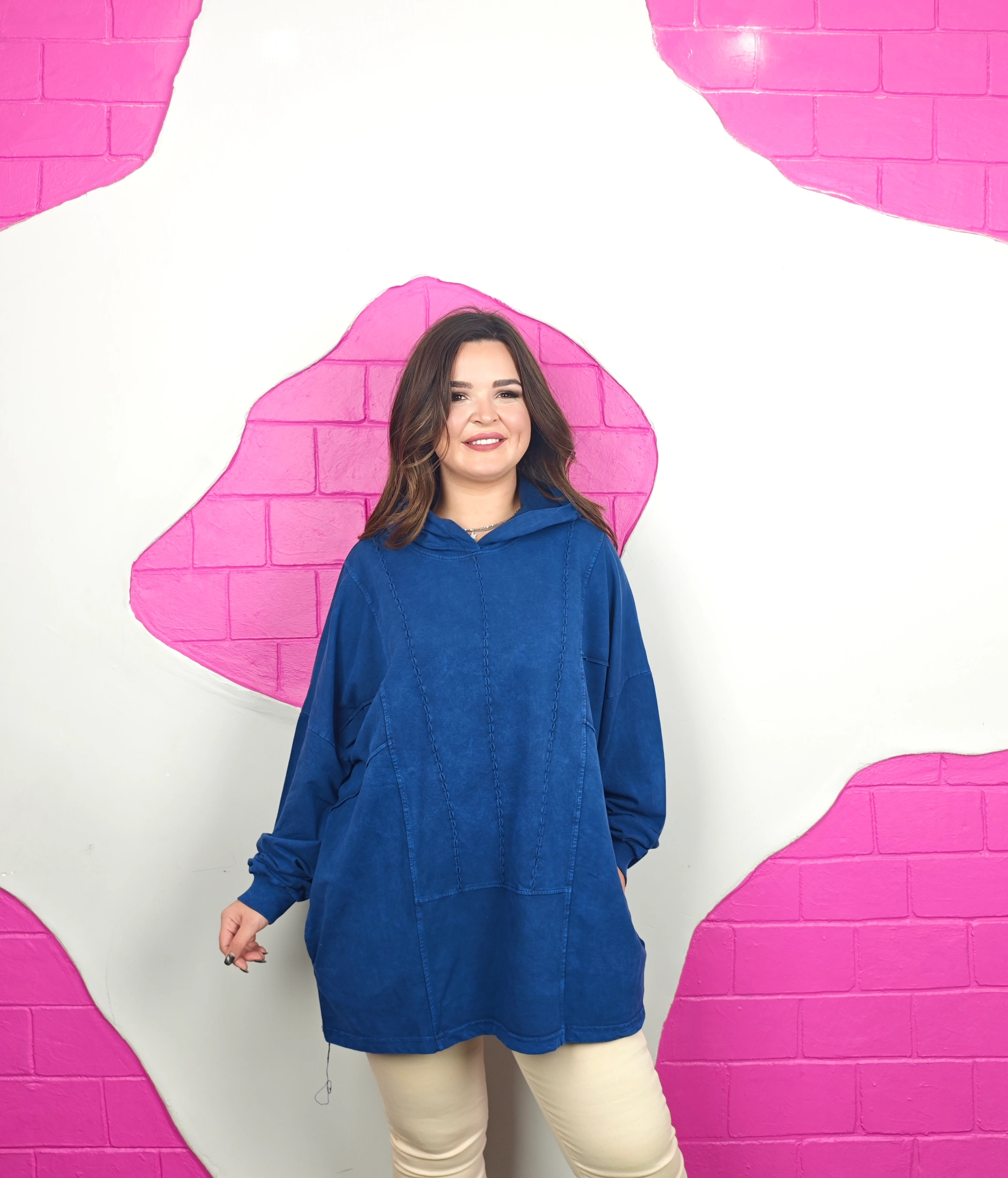 BATTAL BEDEN YIKAMALI TASARIM SWEATSHIRT - LACİVERT