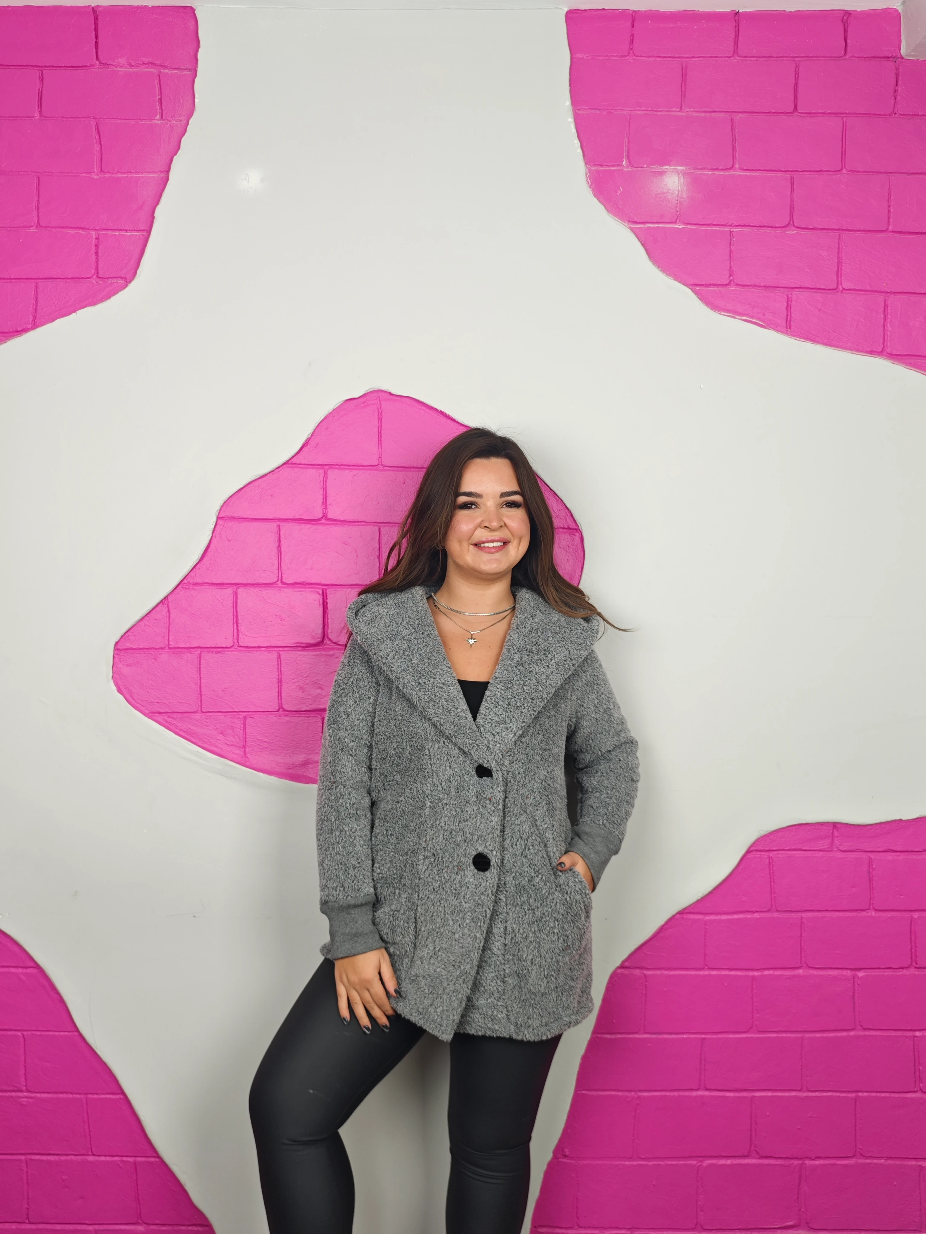 BÜYÜK BEDEN PELUŞ CEKET - GRİ