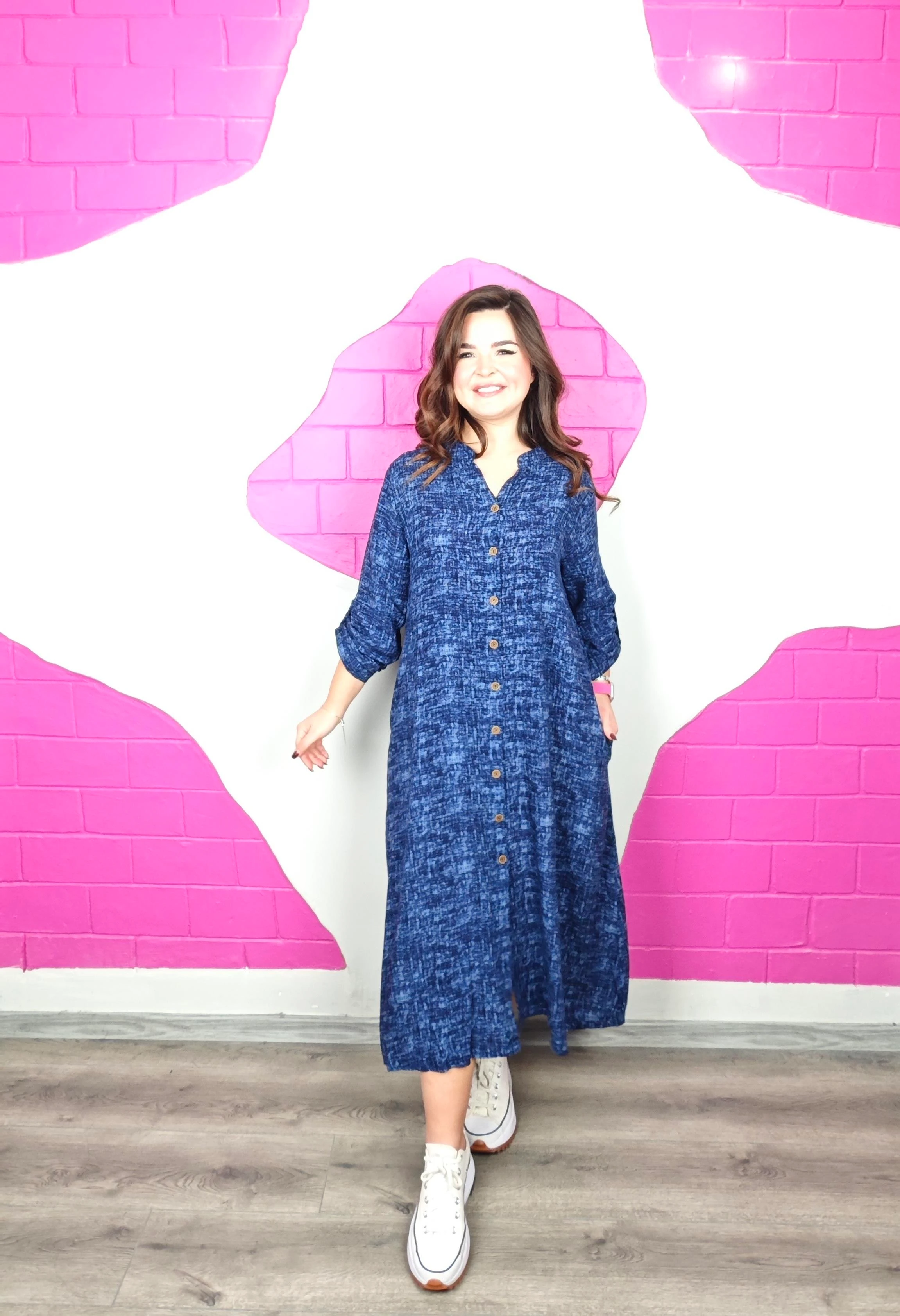 BÜYÜK BEDEN LACİVERT MAKSİ ELBİSE