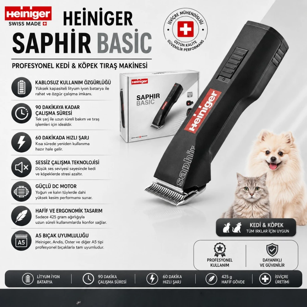 Heiniger Safir Basic Kedi Köpek Traş Makinesı Tek Bataryalı I