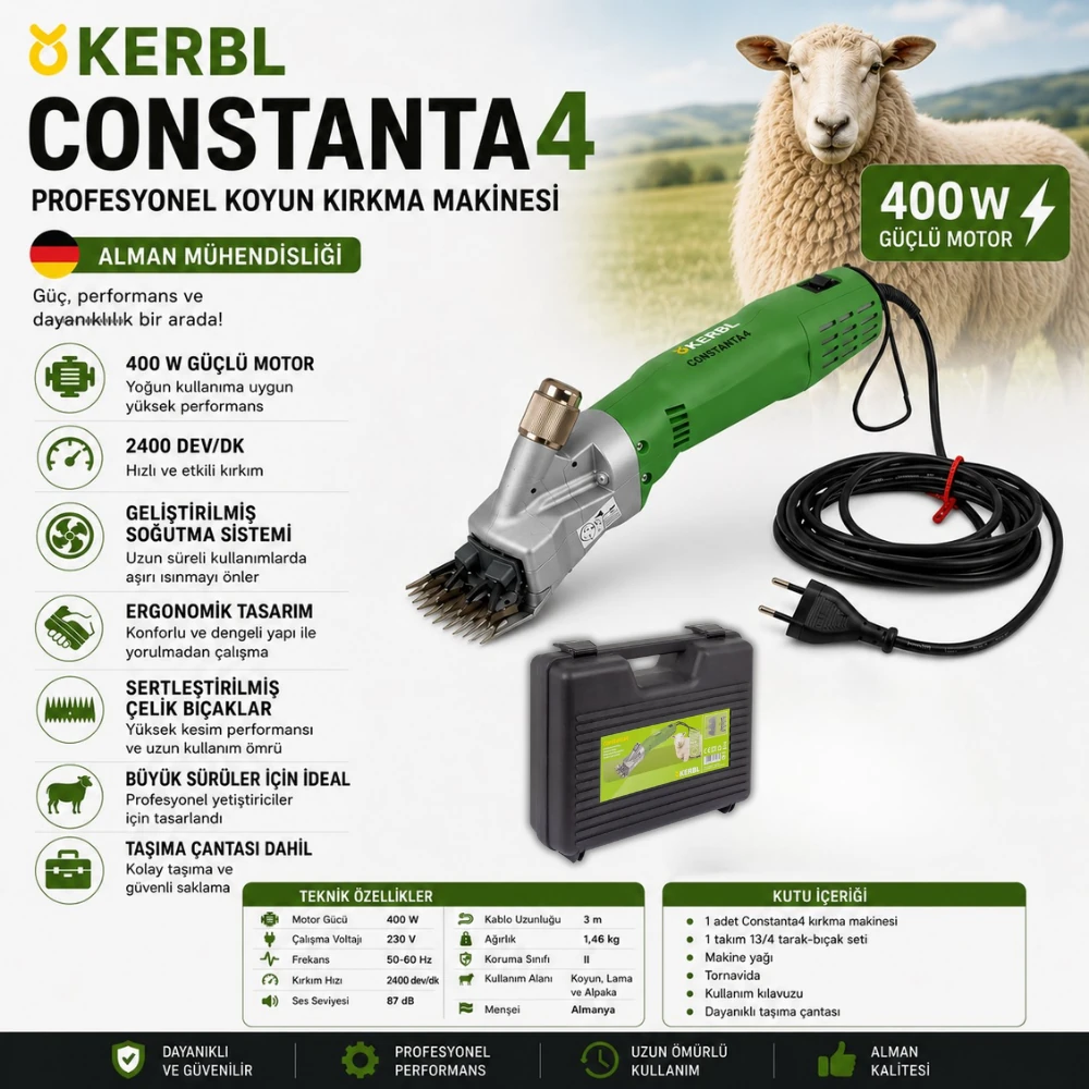 Kerbl Constanta 4 Alman Koyun Kırkma Makinası 400W I KöyMarket