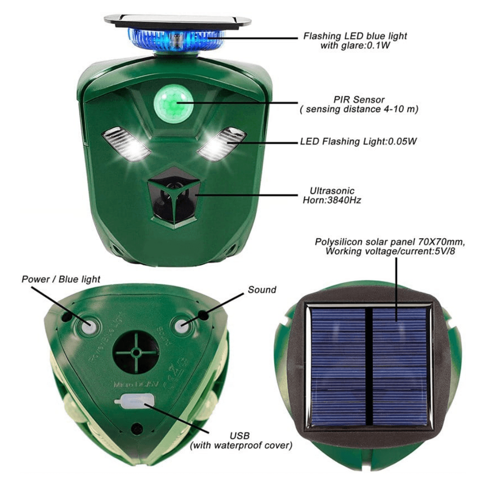 Tokyo 360 Derece Ultrasonik Kedi Köpek Kovucu 550 m2 Etkili Güneş Enerjili