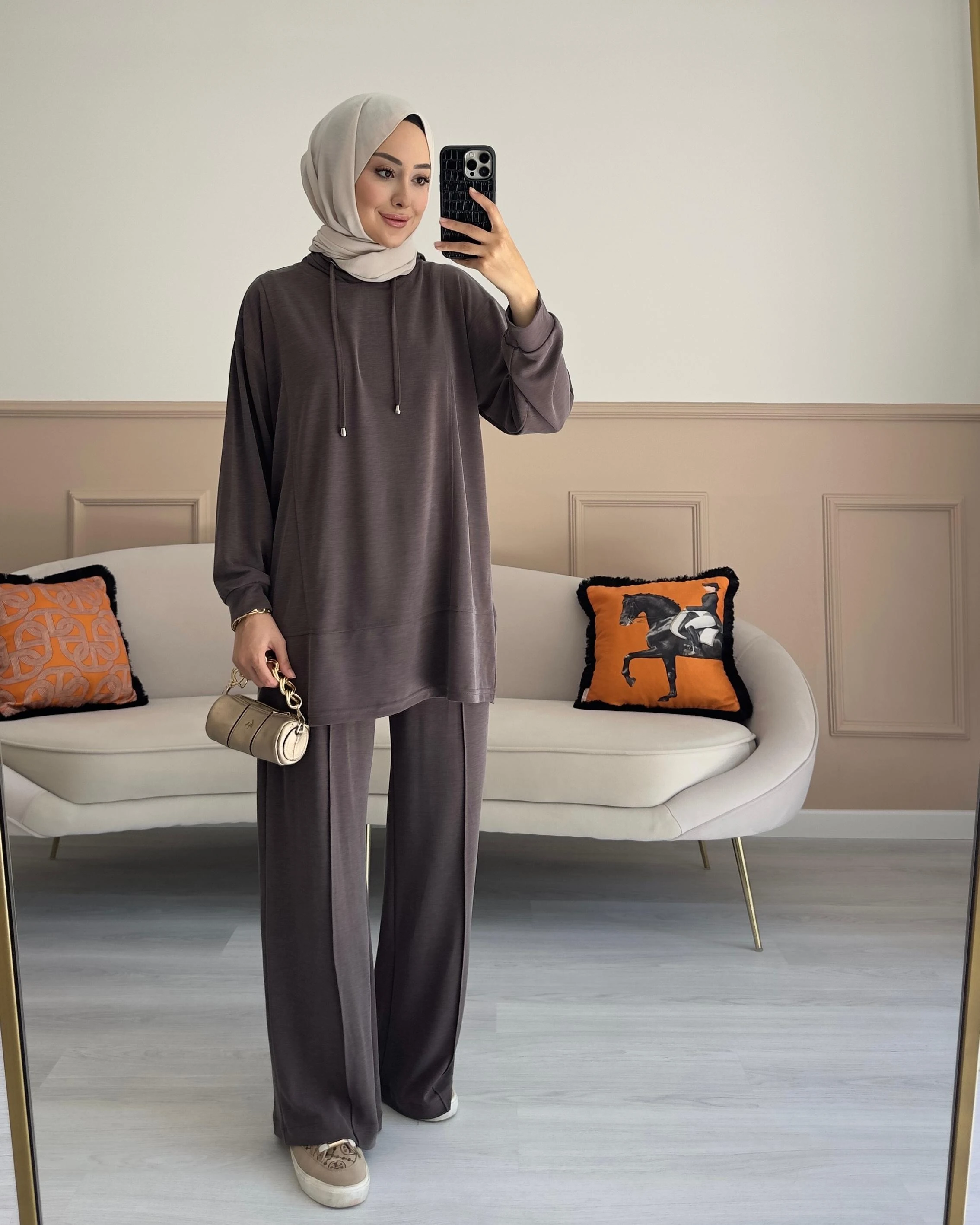 PETEK DOKULU İKİLİ TAKIM KAHVERENGİ