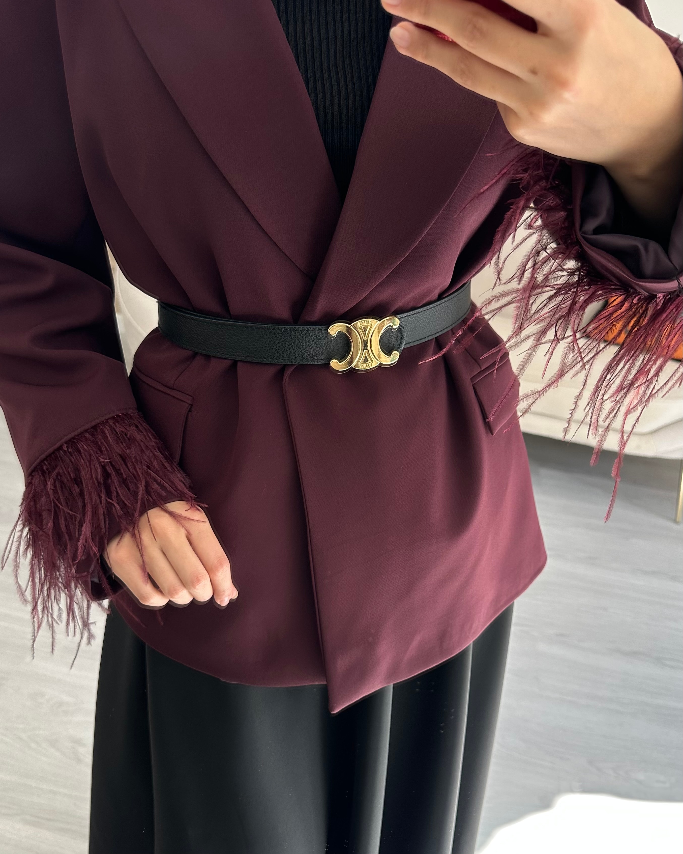 KOLLARI TÜYLÜ CEKET / BORDO