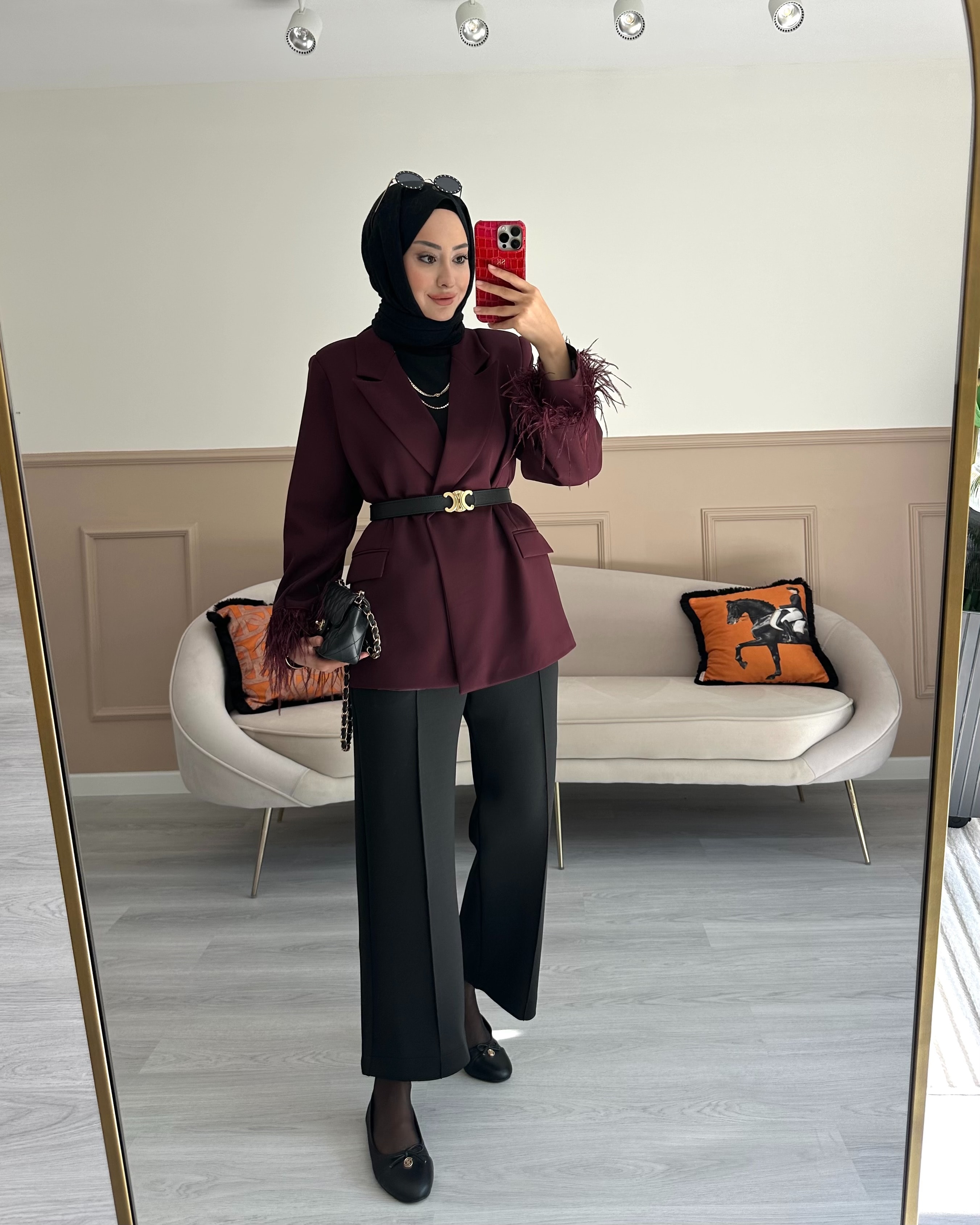 KOLLARI TÜYLÜ CEKET / BORDO