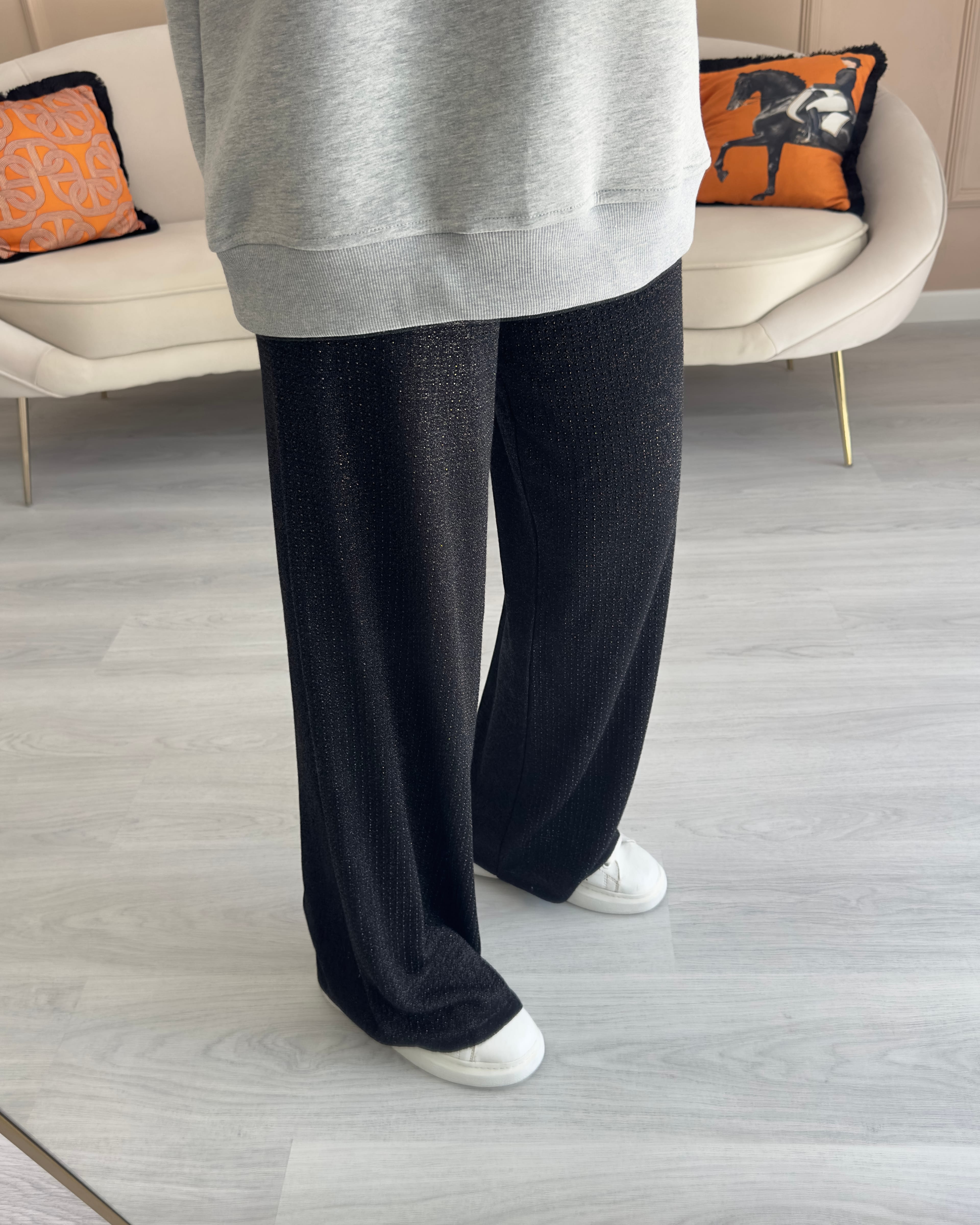 TAŞLI MERSERİZE PANTOLON SİYAH