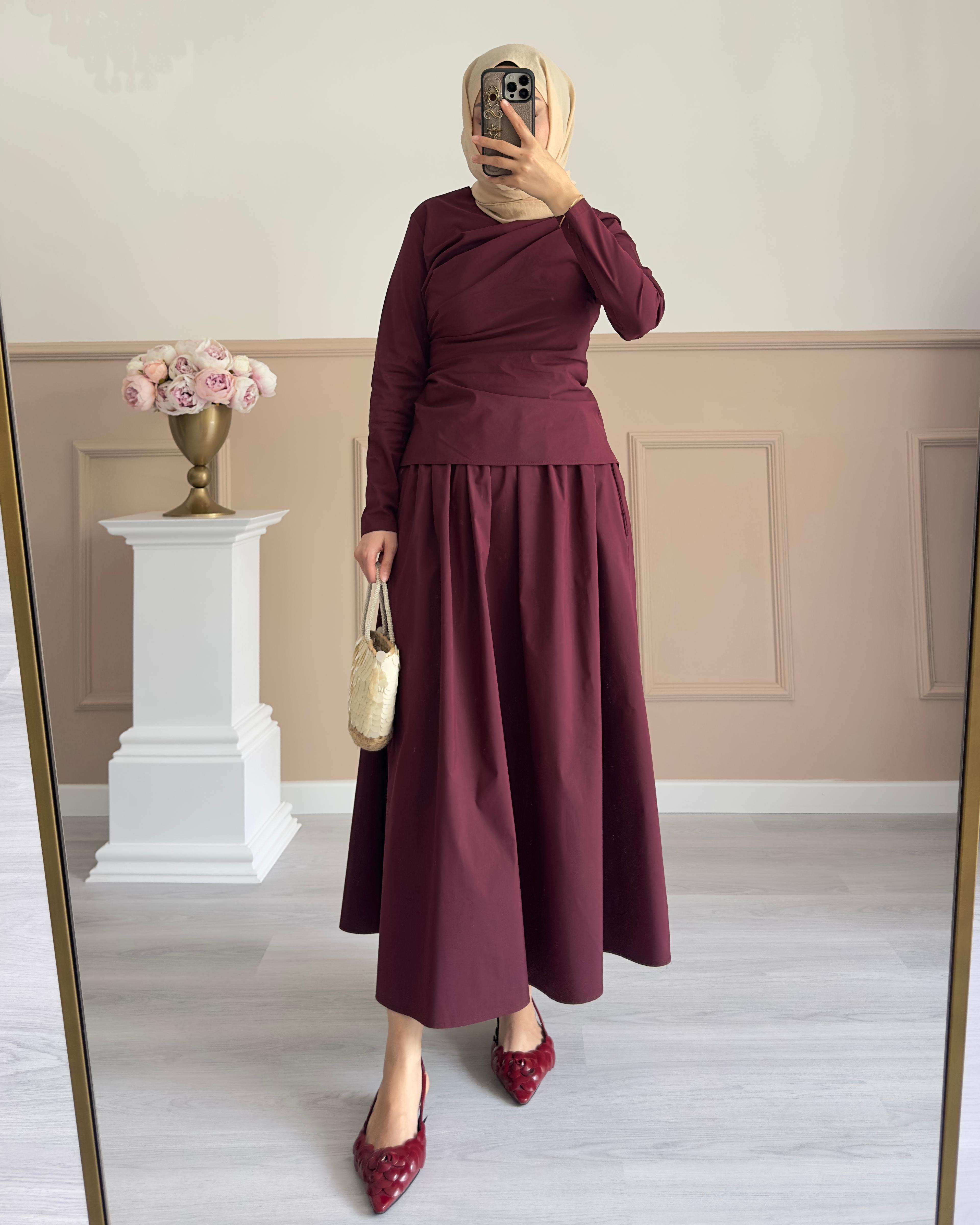 BLUZ ETEK TAKIM-BORDO