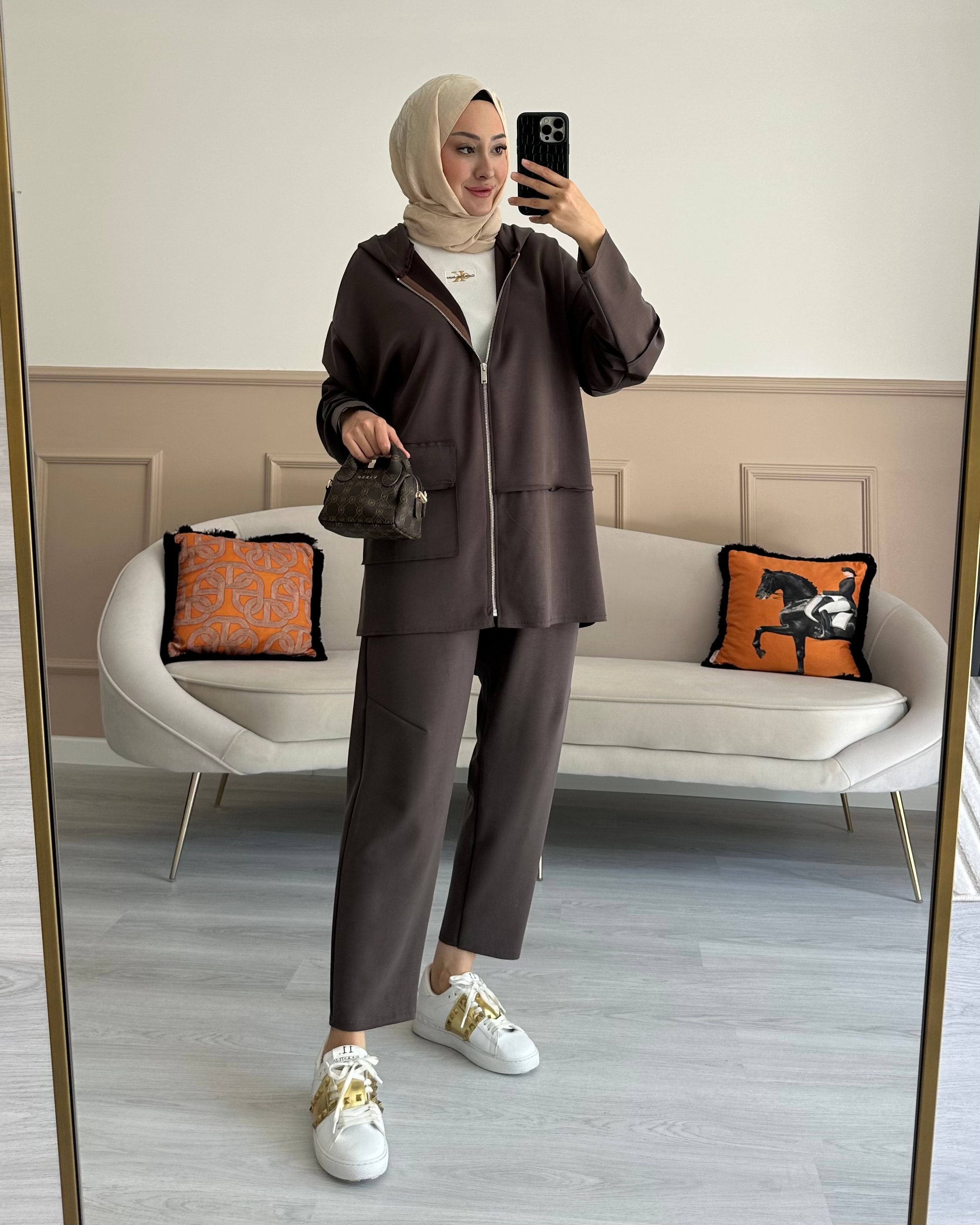 FERMUARLI MODAL KUMAŞ TAKIM KAHVERENGİ