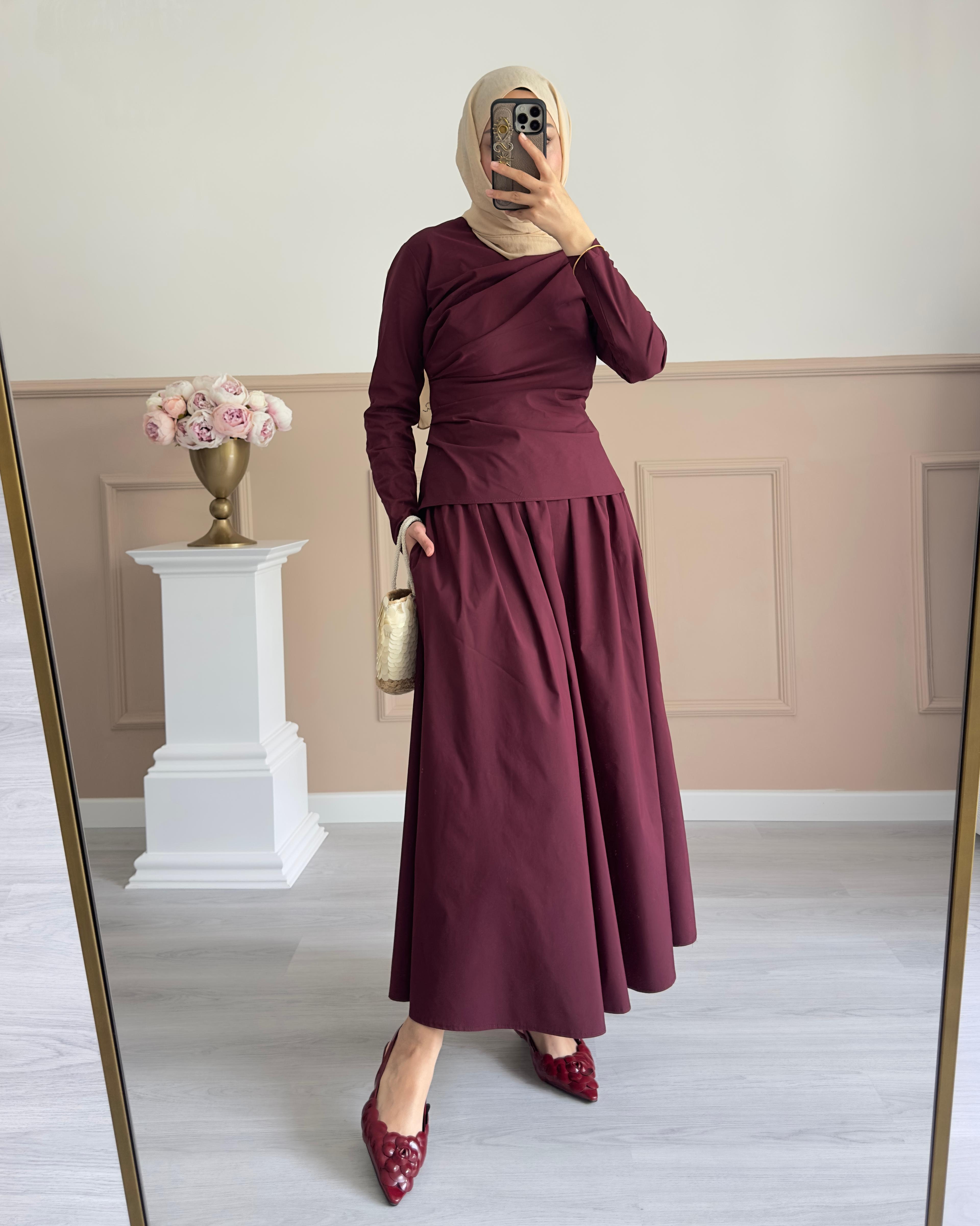 BLUZ ETEK TAKIM-BORDO