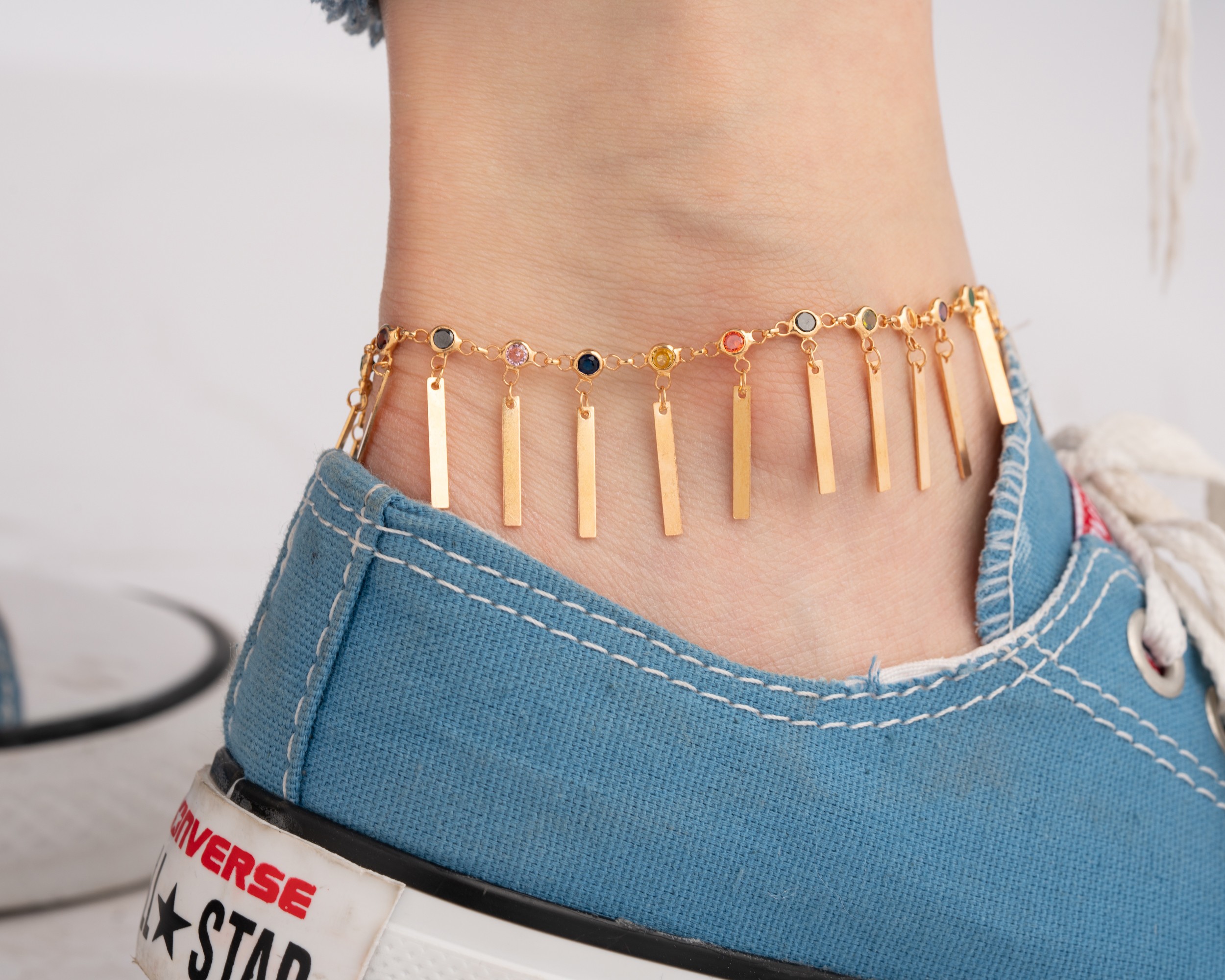 Multicolored Stone Bar Anklet