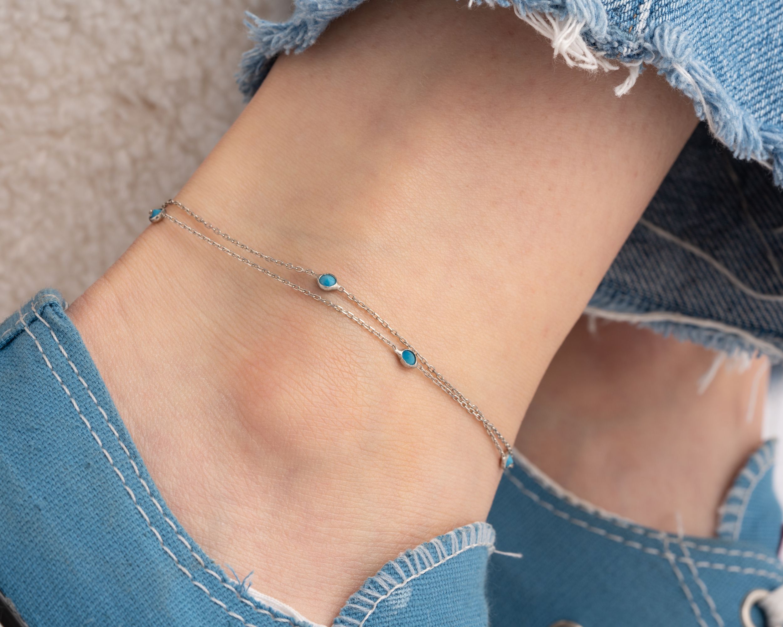 Blue Stone Anklet: Captivating Azure Charm on Your Ankle