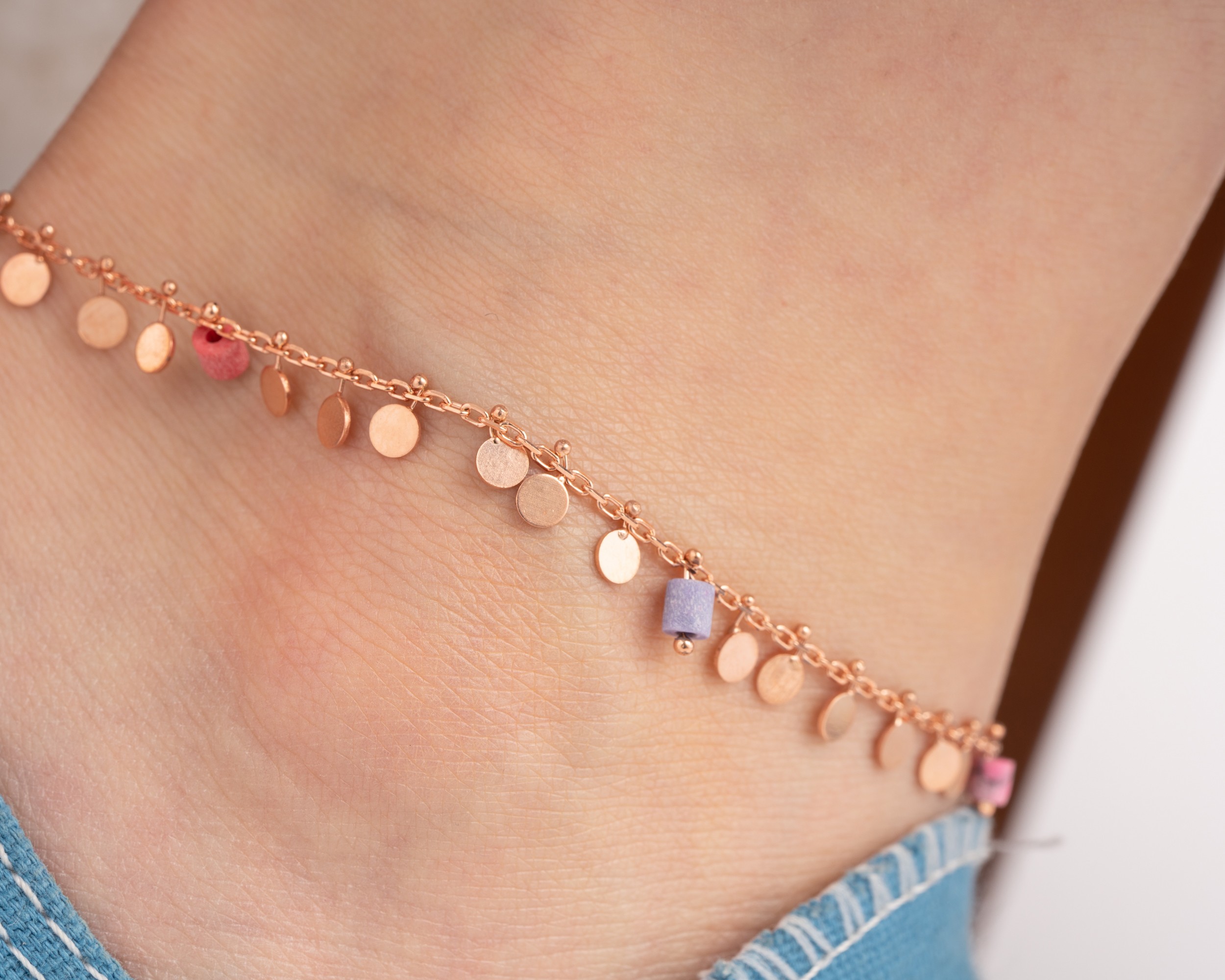 Sequined Natural Stone Anklet