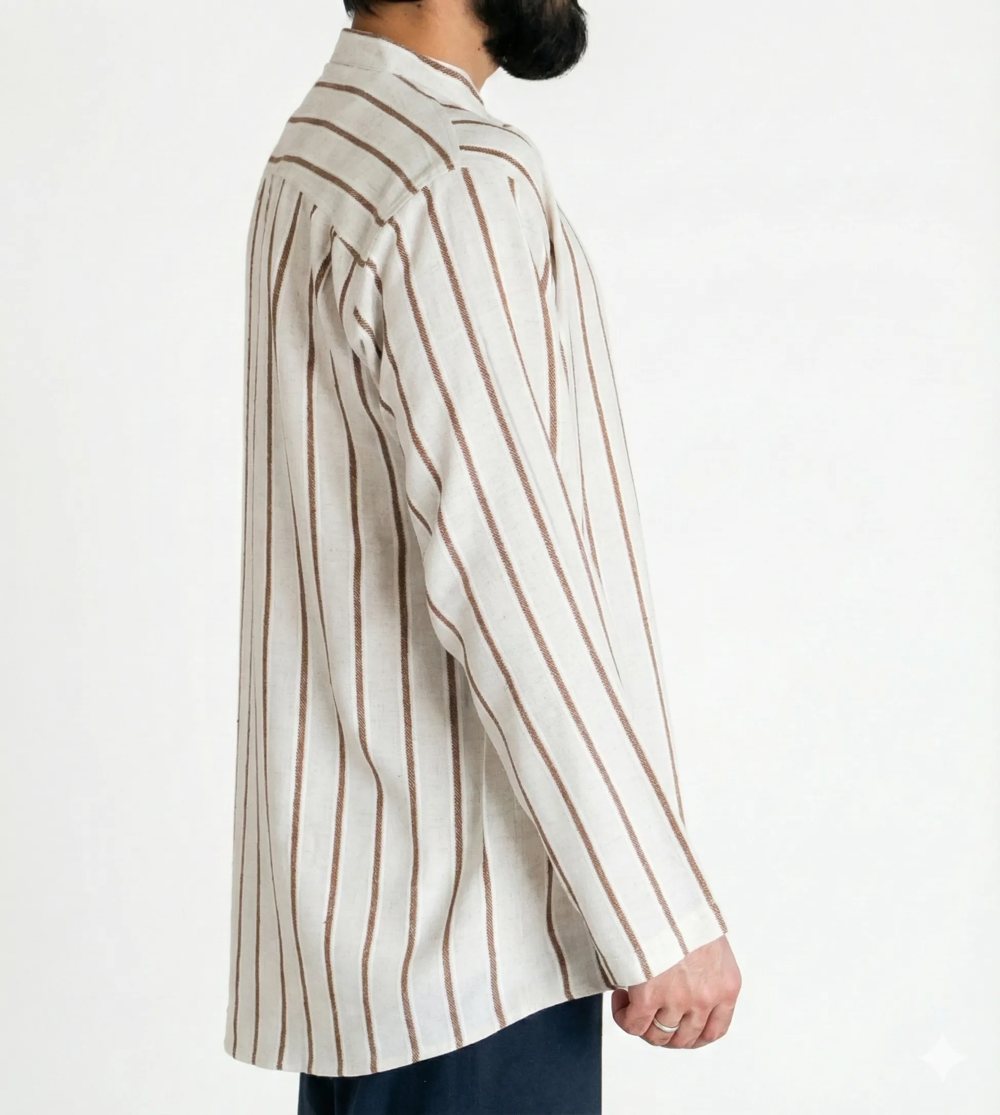 Sayha %100 Keten (Linen) Kahverengi Çizgili Gömlek