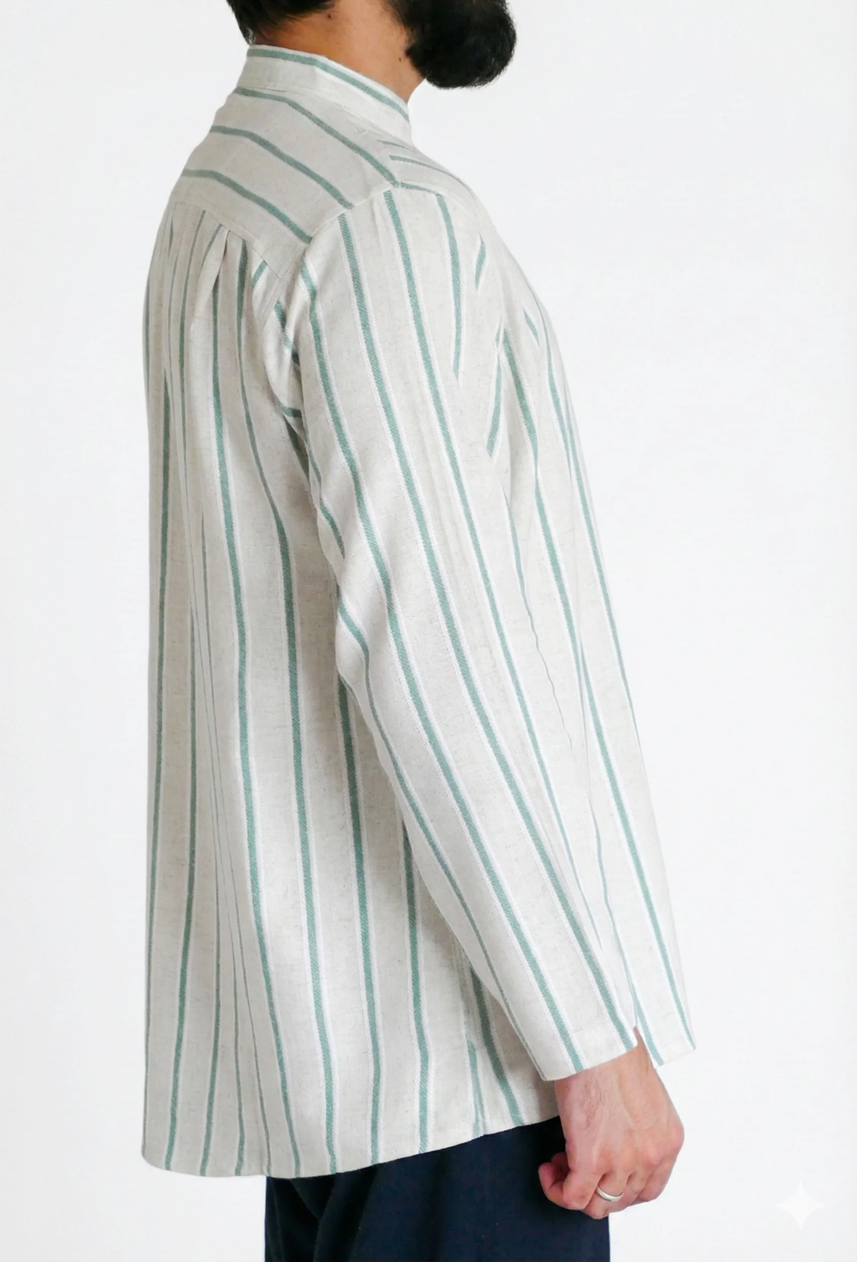 Sayha %100 Keten (Linen) Yeşil Çizgili Gömlek