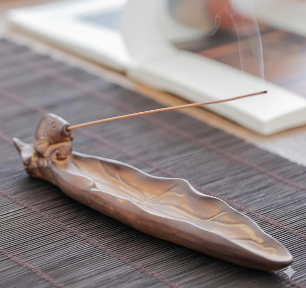 Dekoratif Seramik Balık Figürlü Yaprak Çubuk Tütsülük