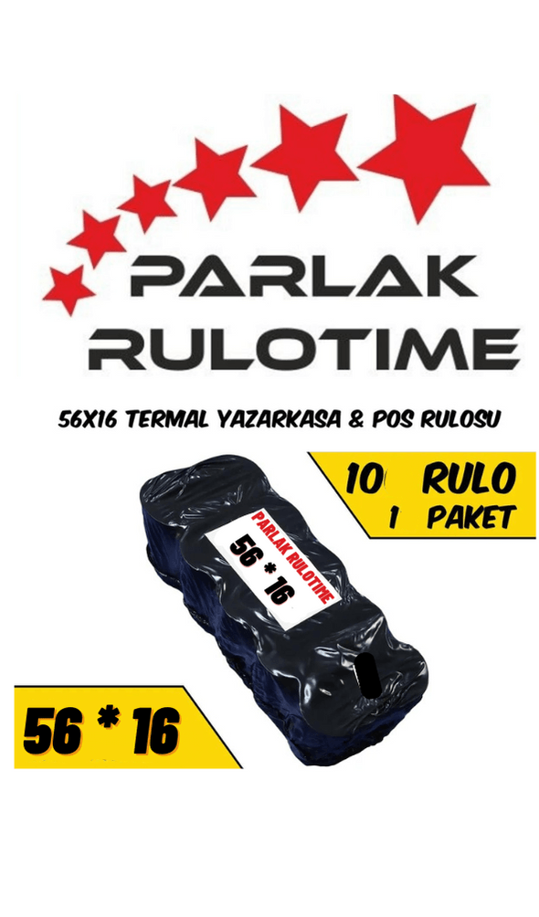 PARLAK RULOTİME 56*16 10 LU 1 PAKET TERMAL YAZARKASA POS RULOSU
