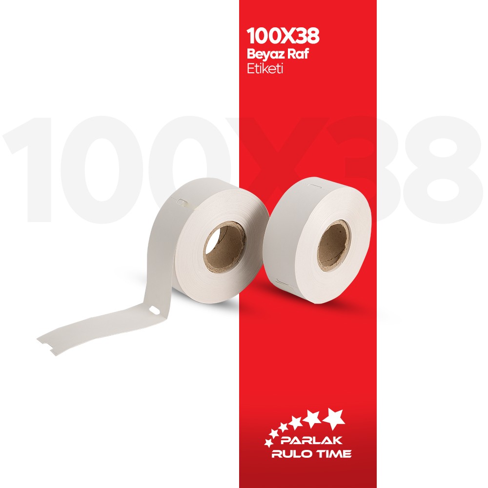 100X38 350 Sarım Ortadan Delik Beyaz Raf Etiketi