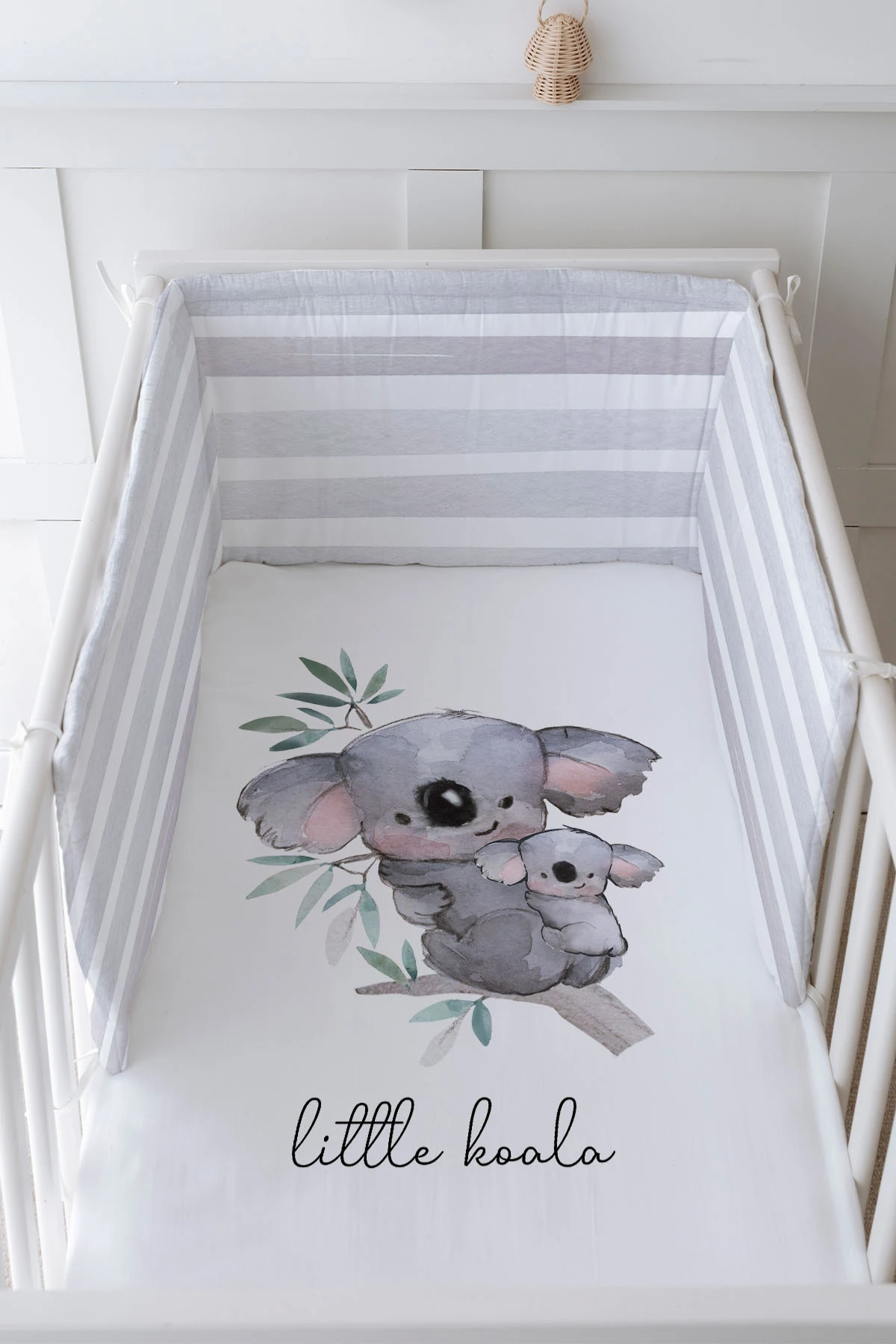 Bebek Başucu Koruyucu ve Baskılı Çarşaflı Uyku Seti - Pure Baby Serisi - Bebek Ve Anne Koala