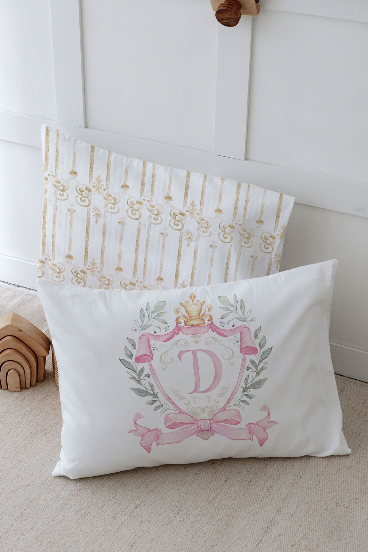 2'li Yastık Kılıfı  Pink Royal Series - D Harfi