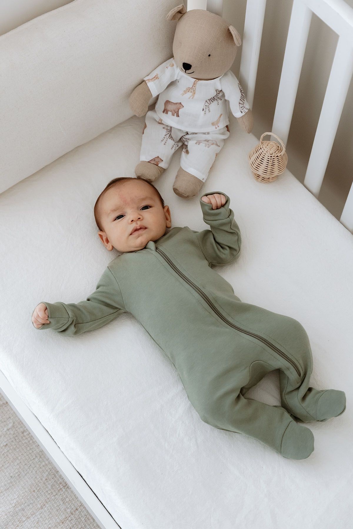 Fermuarlı Patikli Bebek Tulumu - Pureline Series - Haki