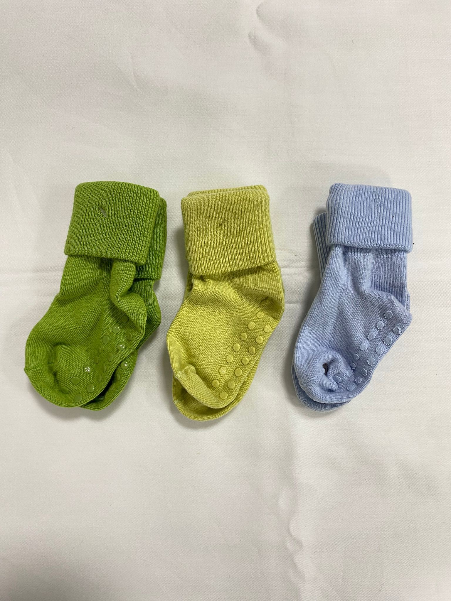 Kaydırmaz Tabanlı Bebek Çorabı  - Yeşil - Mavi 3'lü Set