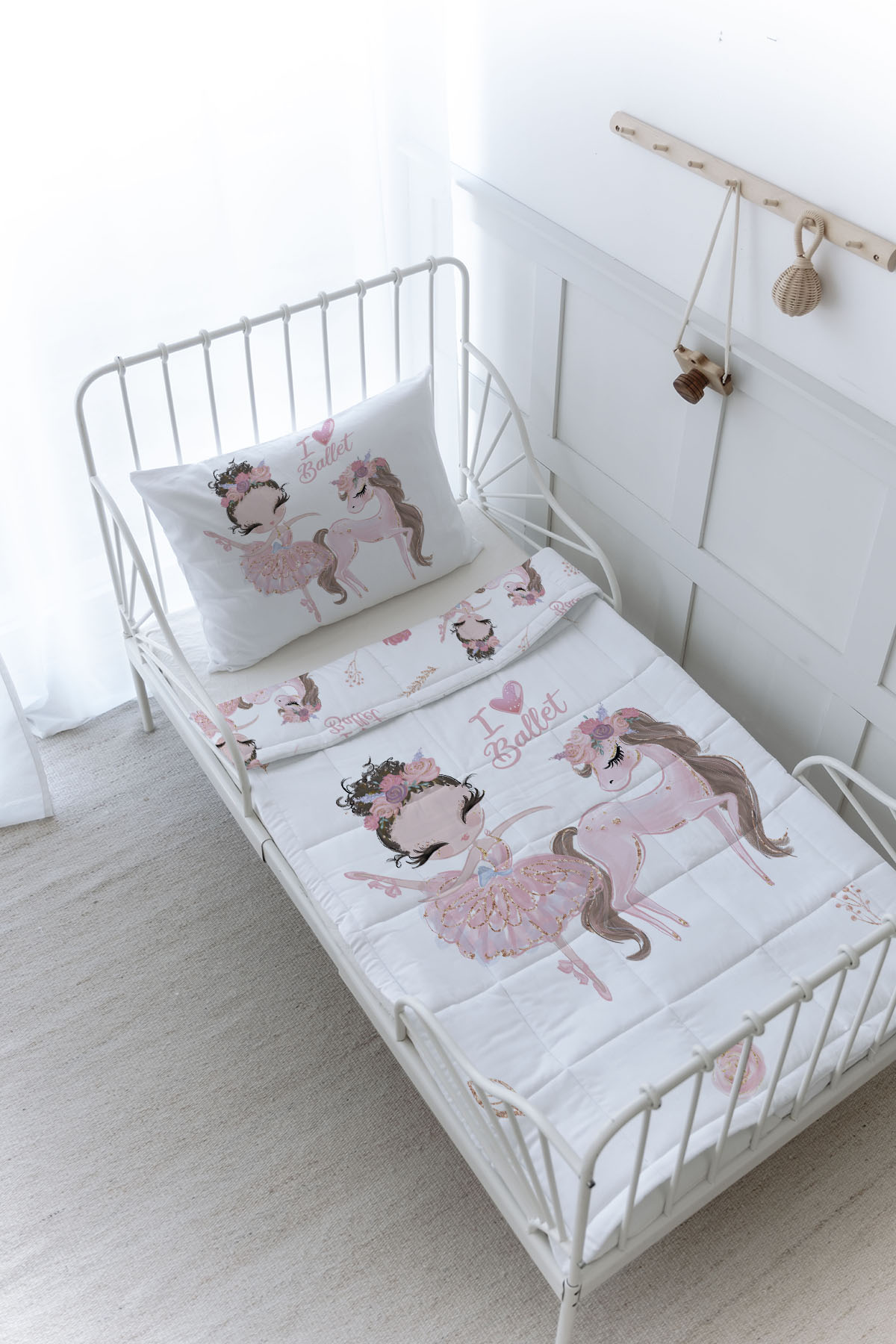 Organik Baskılı Yorgan Seti - For Baby Serisi - Pembe Tütülü Balerin Ve Unicorn