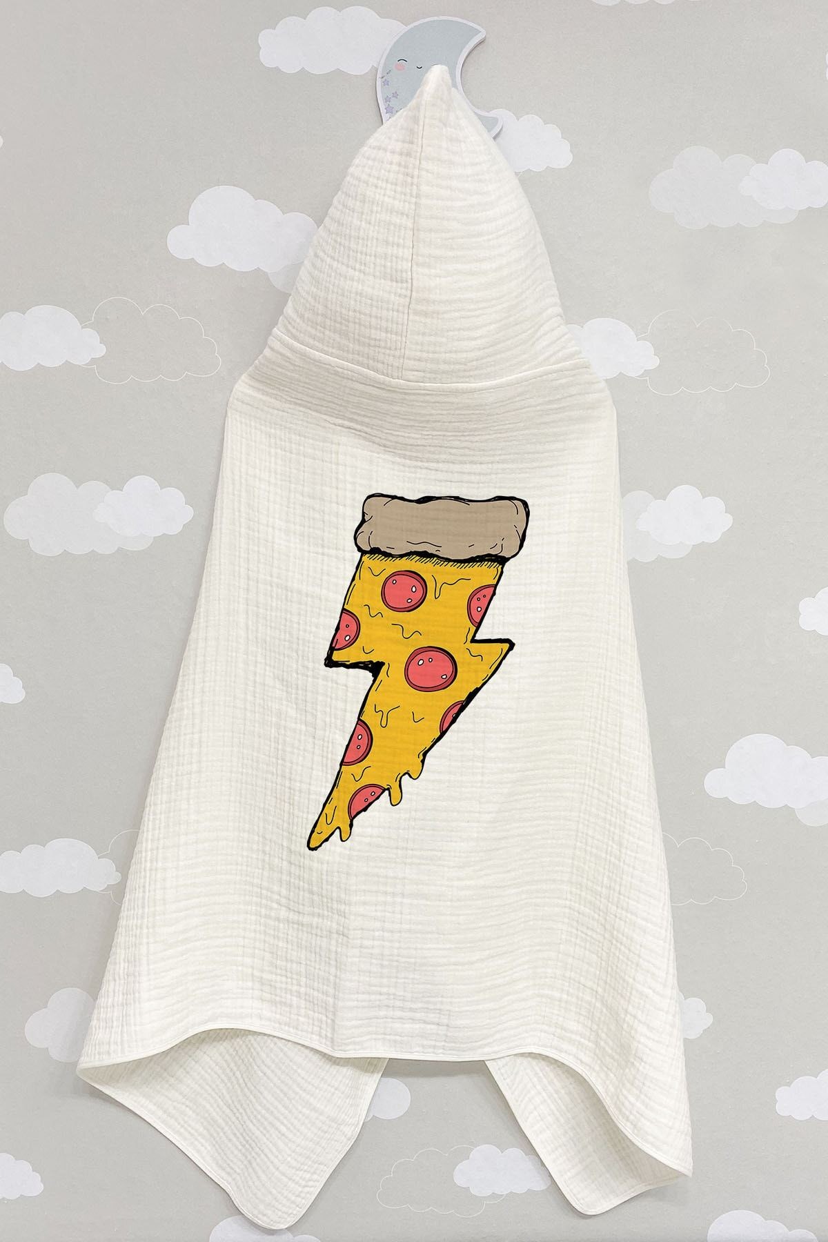 4 Kat Müslin Kapüşonlu Havlu - Young Serisi - Dilim Pizza