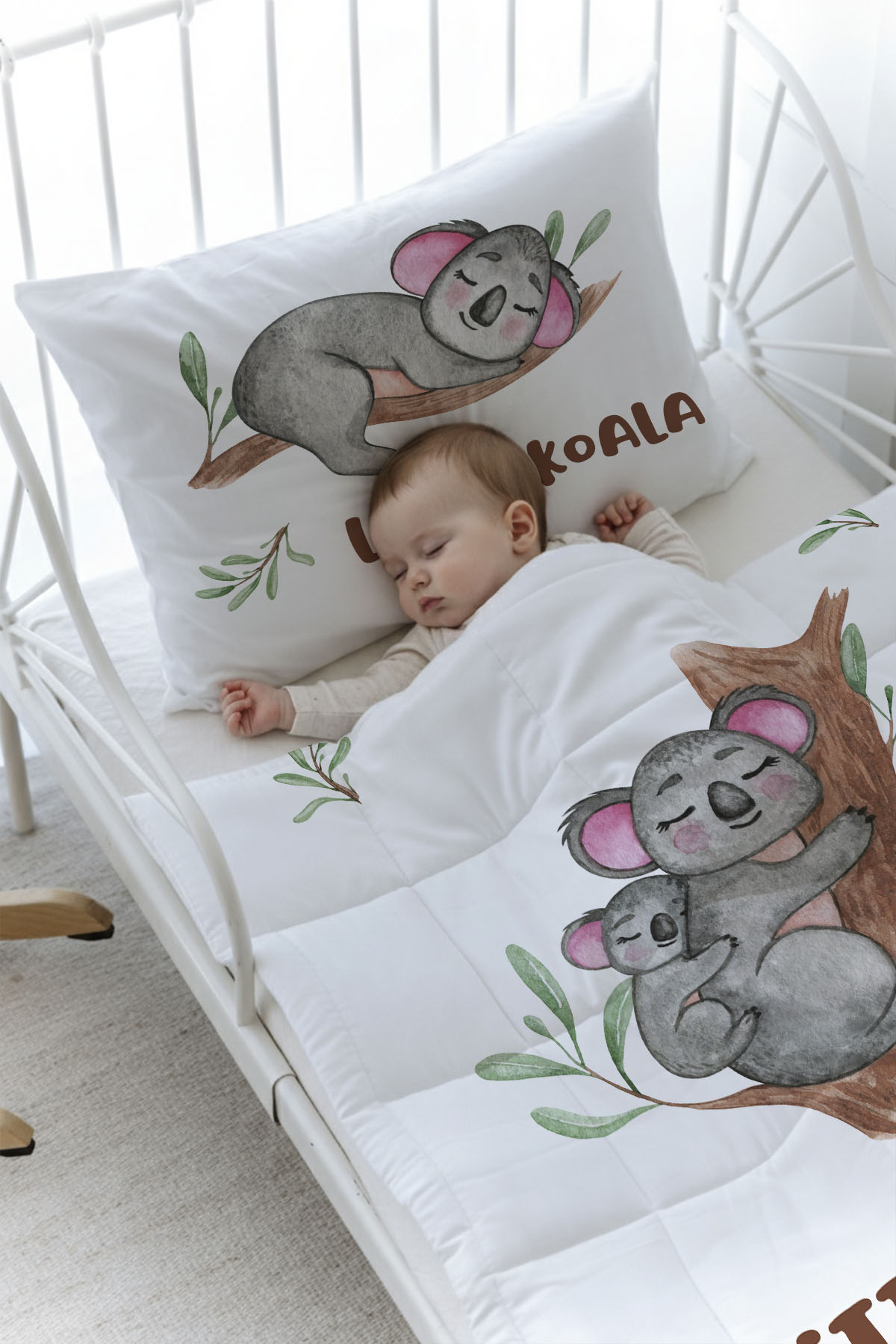 Organik Baskılı Yorgan Seti - For Baby Serisi - Anne ve Yavru Koala