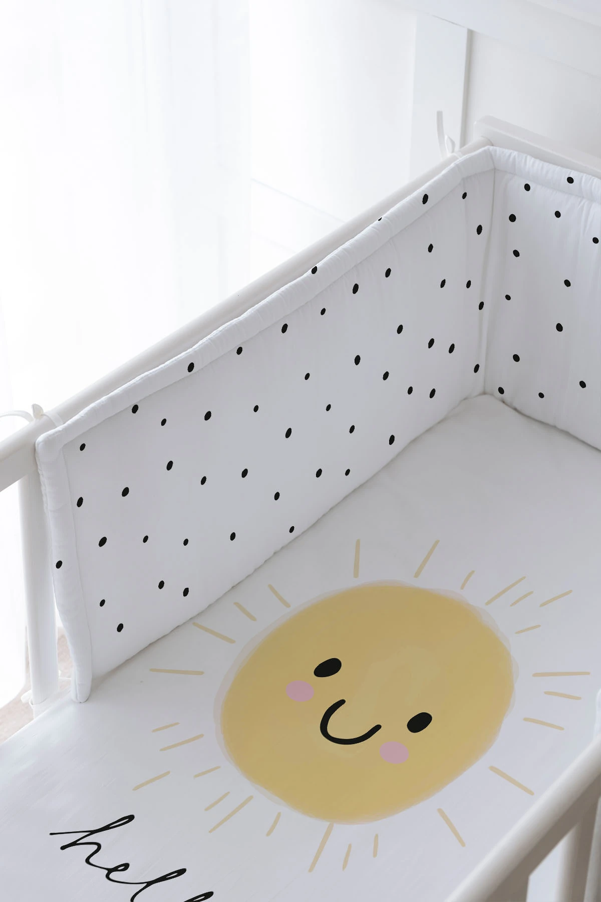 Bebek Başucu Koruyucu Ve Baskılı Çarşaflı Uyku Seti - Pure Baby Serisi - Gülen Güneş