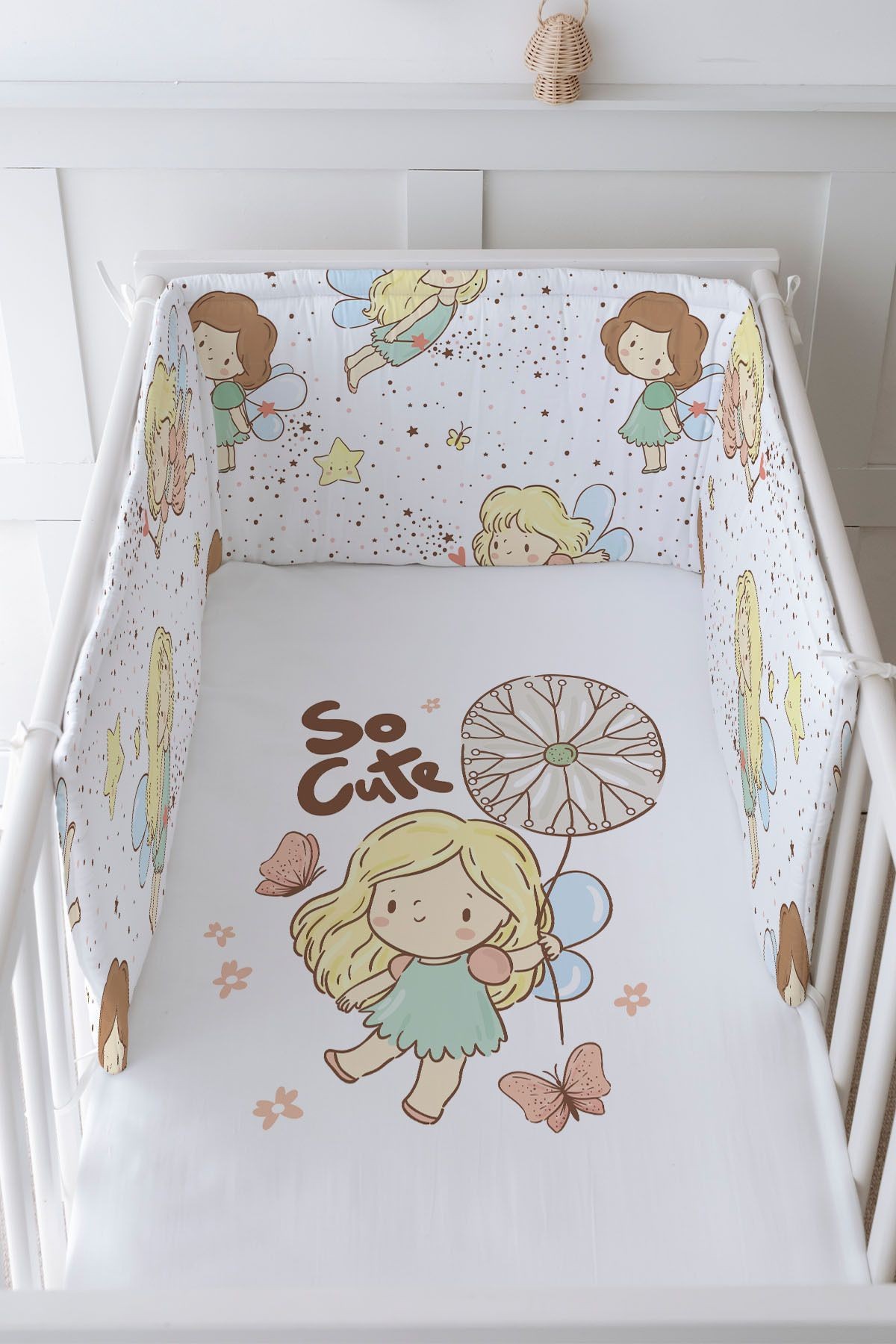 Bebek Başucu Koruyucu ve Baskılı Çarşaflı Uyku Seti - Iconic Serisi - Girl Dream