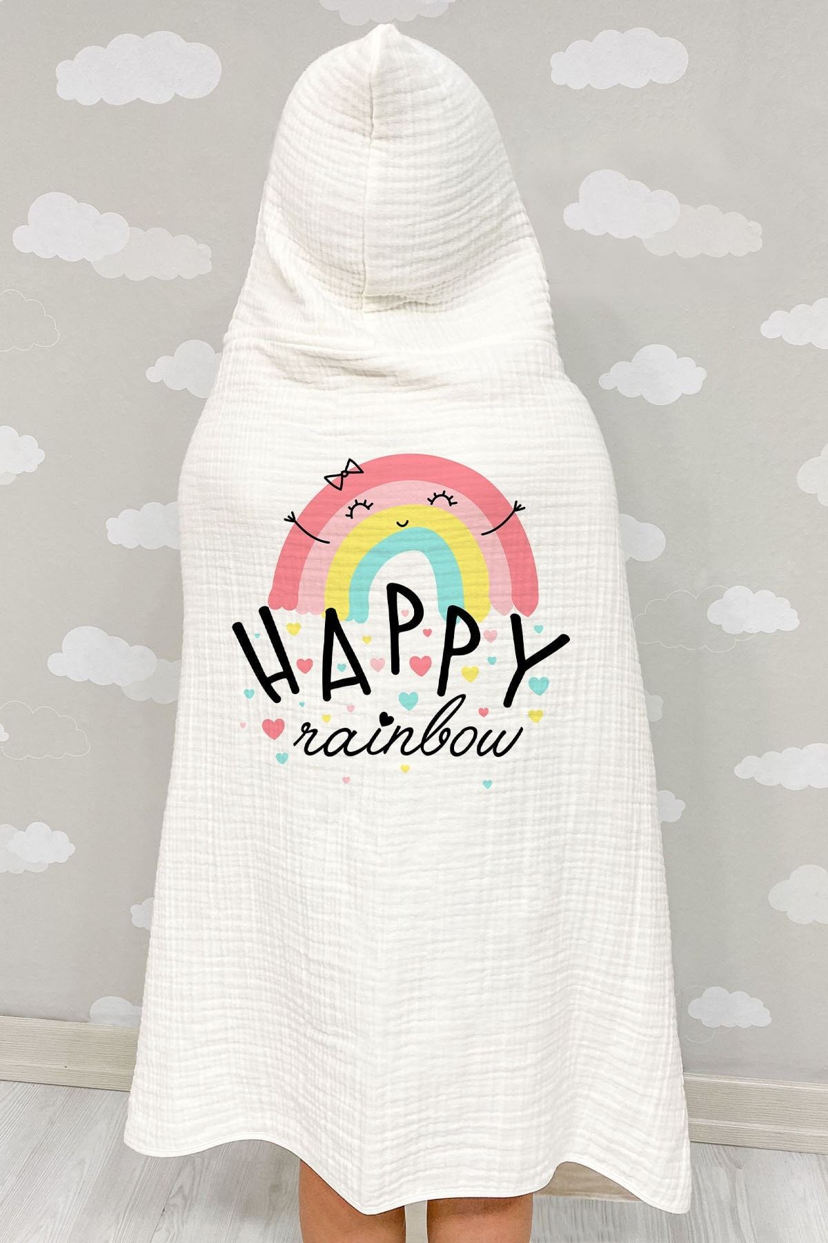 4 Kat Müslin Kapüşonlu Havlu - Pure Baby Serisi - Happy Rainbow
