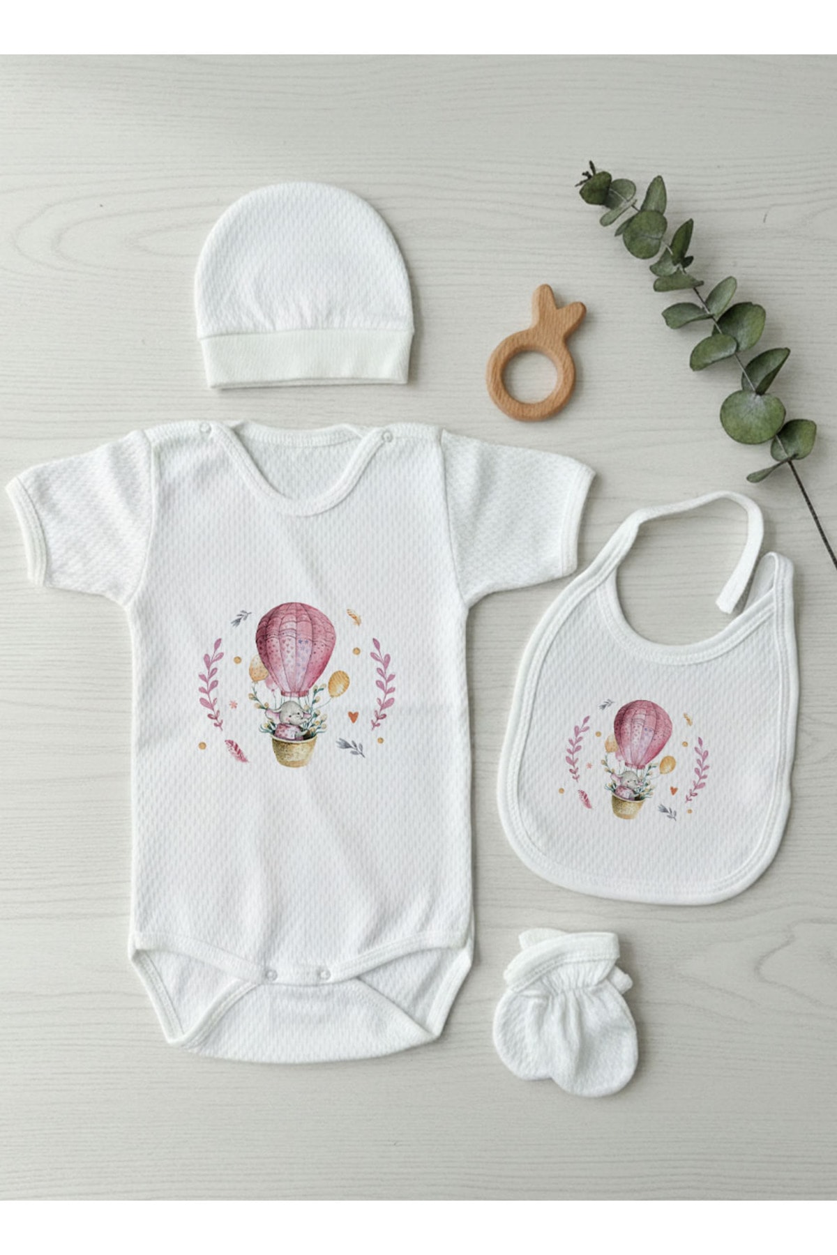 Jakarlı Body Seti - For Baby - Pembe Balonda Fil
