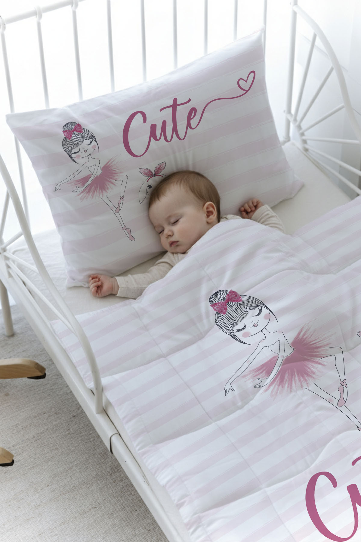 Organik Baskılı Yorgan Seti - For Baby Serisi - Balerin ve Tavşan ve Kız
