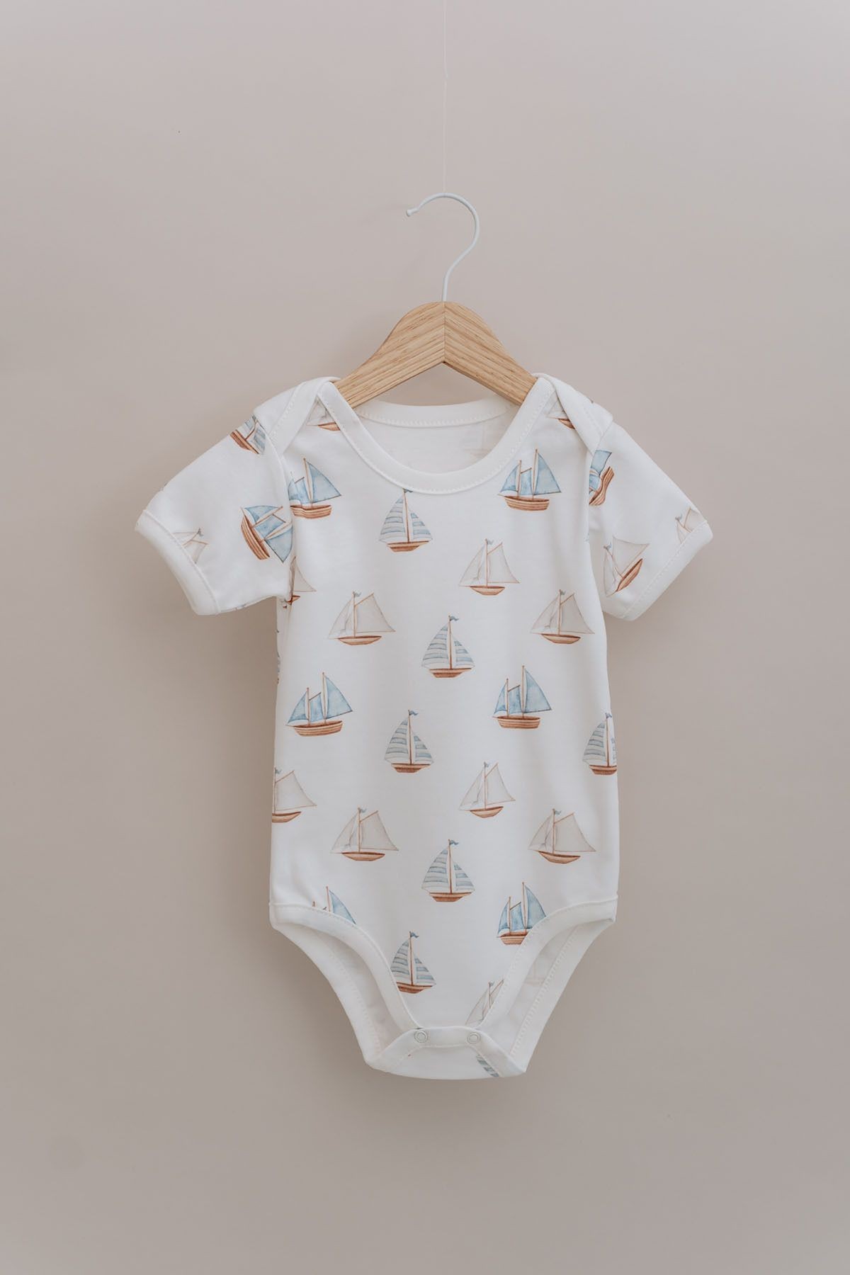 Kısa Kollu Bebek Body - Pureline Series - Sail Boats