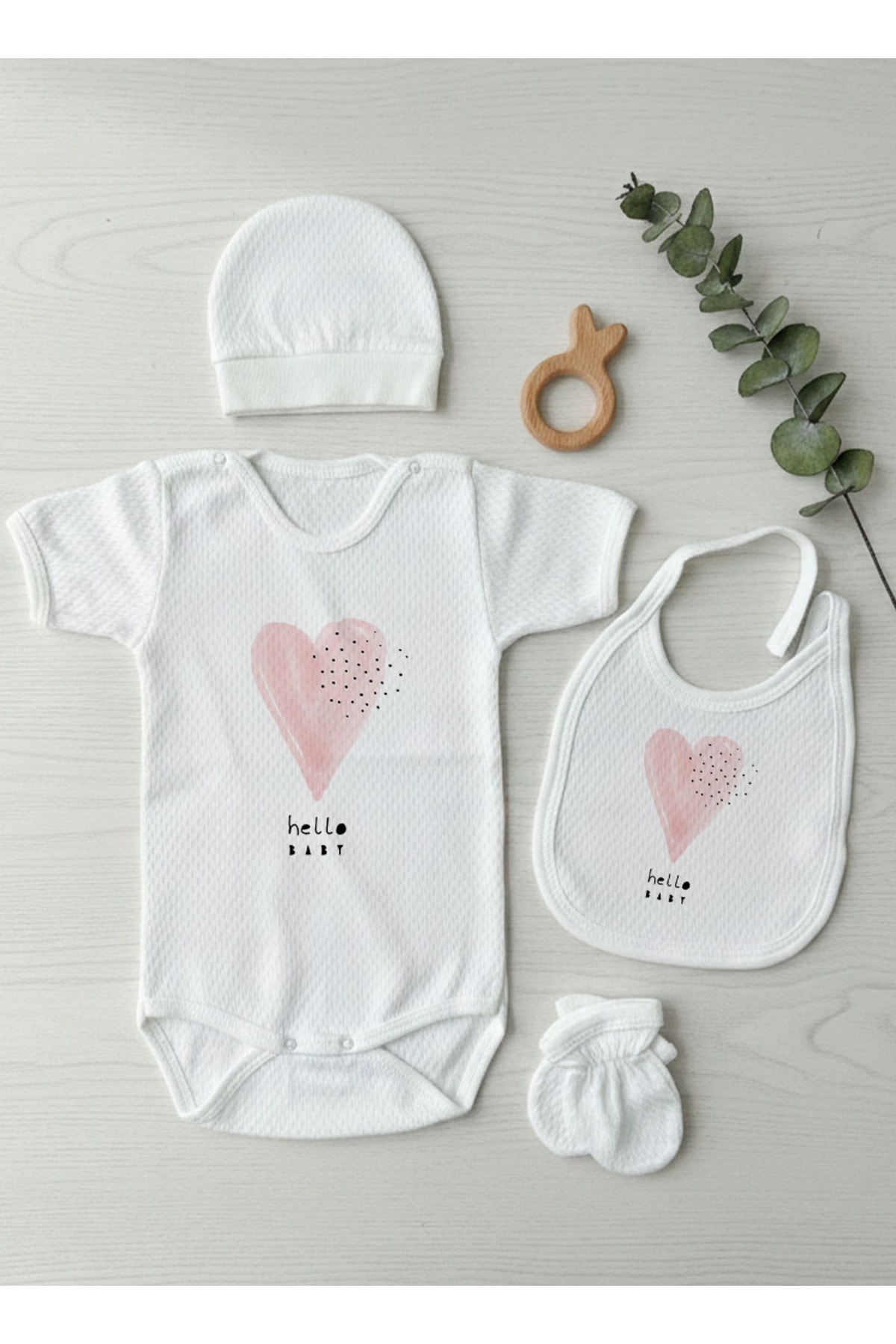 Jakarlı Body Seti - Pure Baby - Pembe Romantik Kalp