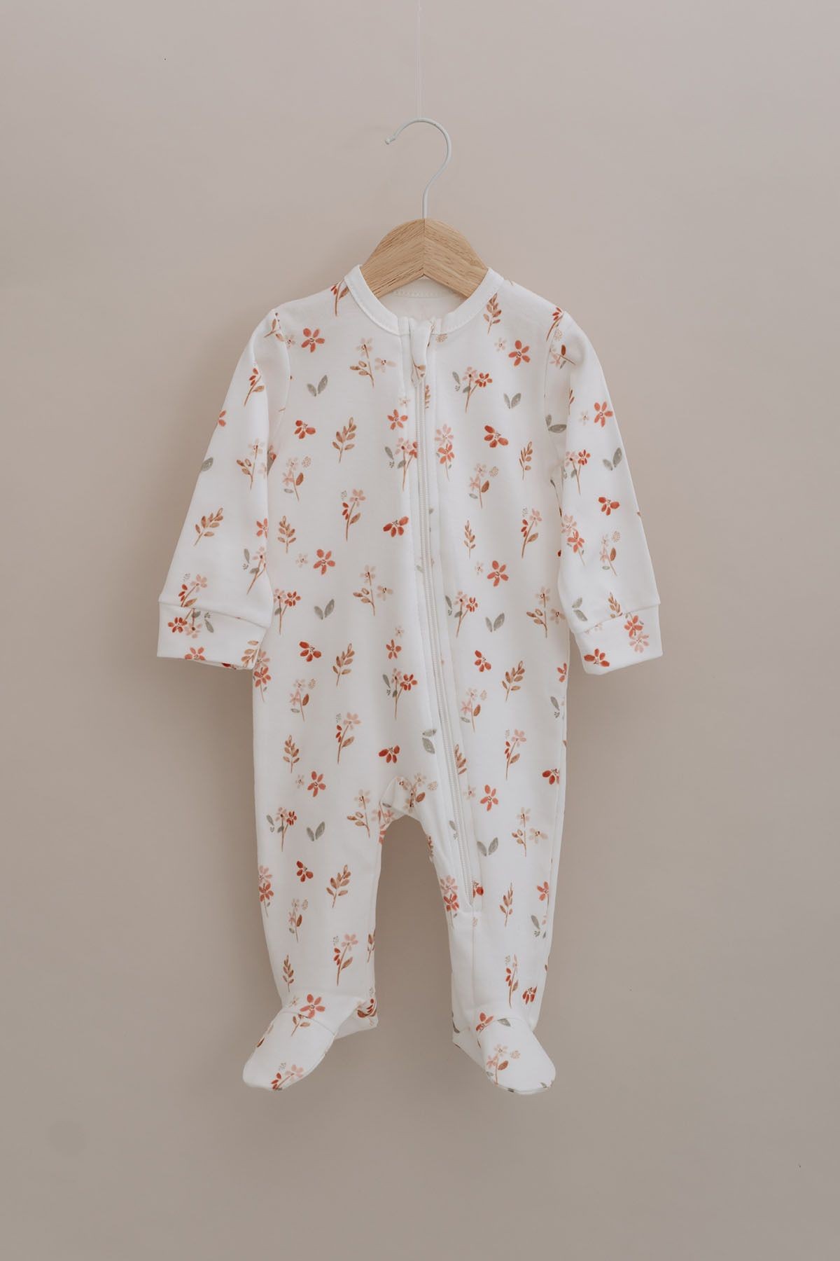 Fermuarlı Patikli Bebek Tulumu - Pureline Series - Soft Bloom