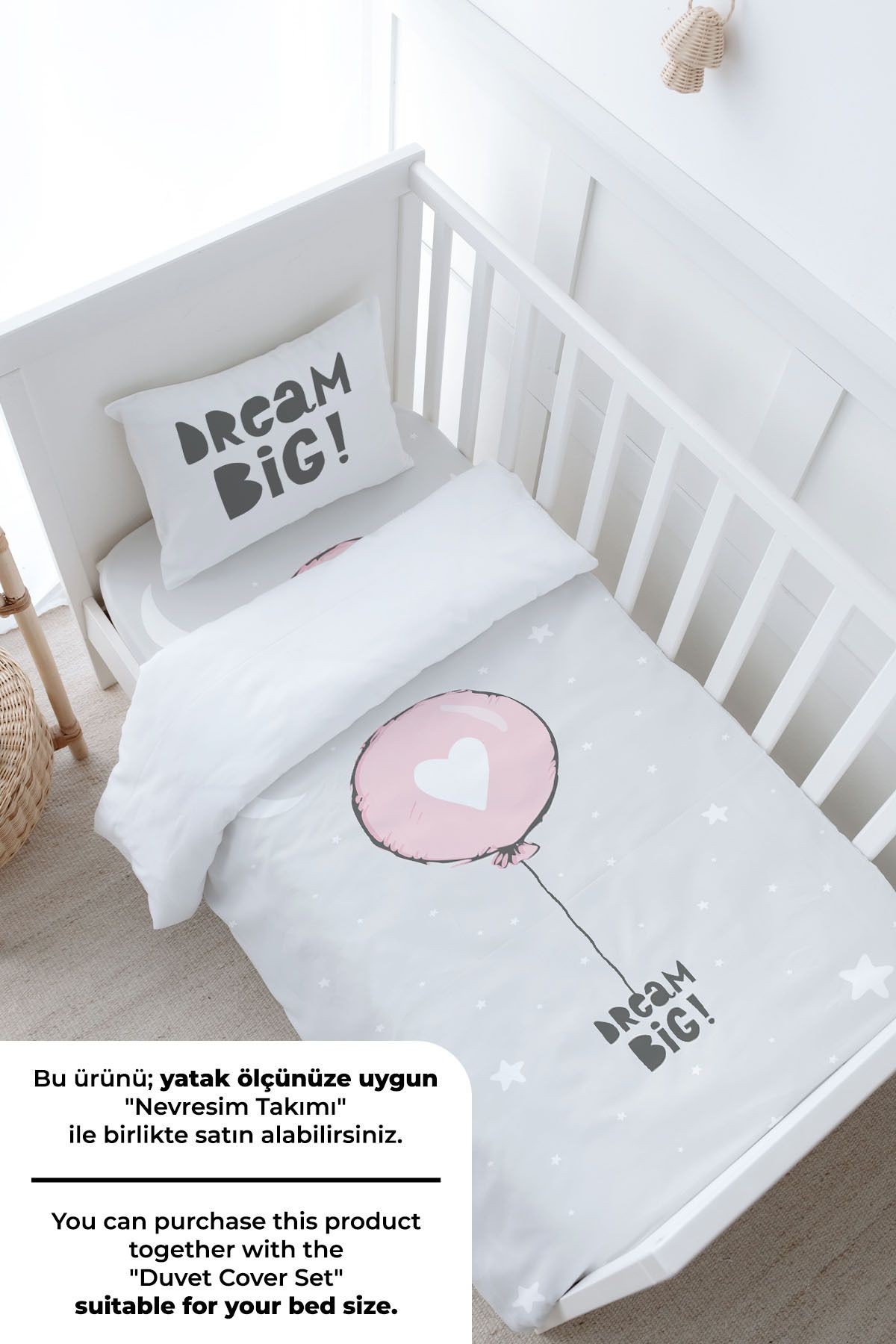 Bebek Boy Lastikli Çarşaf Seti - Pure Baby Serisi - Pembe Kalpli Balon