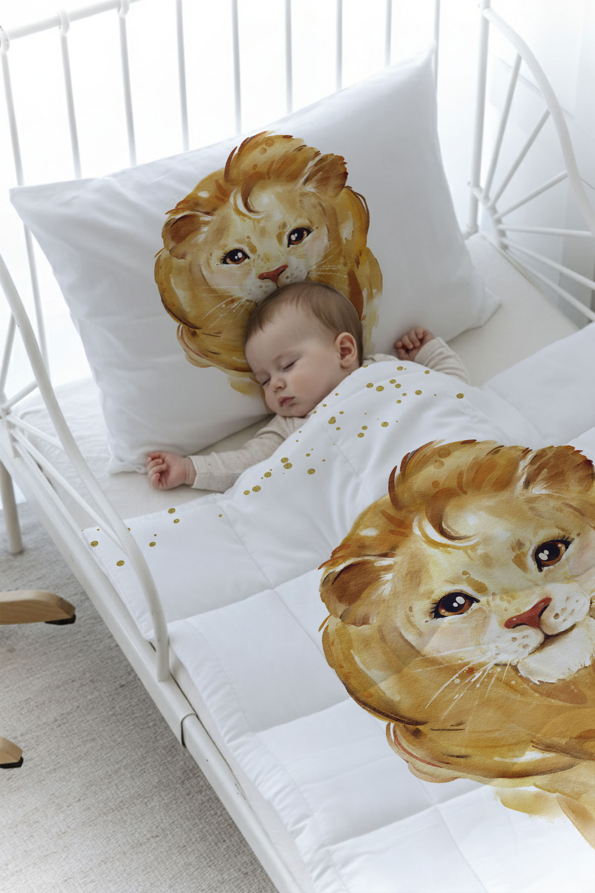 Organik Baskılı Yorgan Seti - For Baby Serisi - Suluboya Aslan
