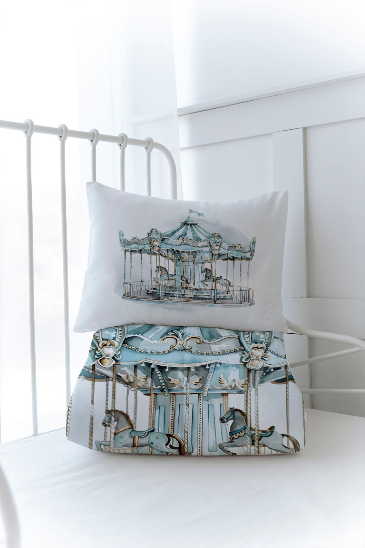Organik Baskılı Yorgan Seti - Royal Series - Blue Carousel