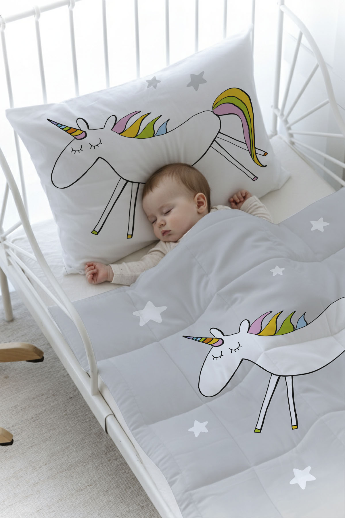 Organik Baskılı Yorgan Seti - Pure Baby Serisi - Doodle Unicorn