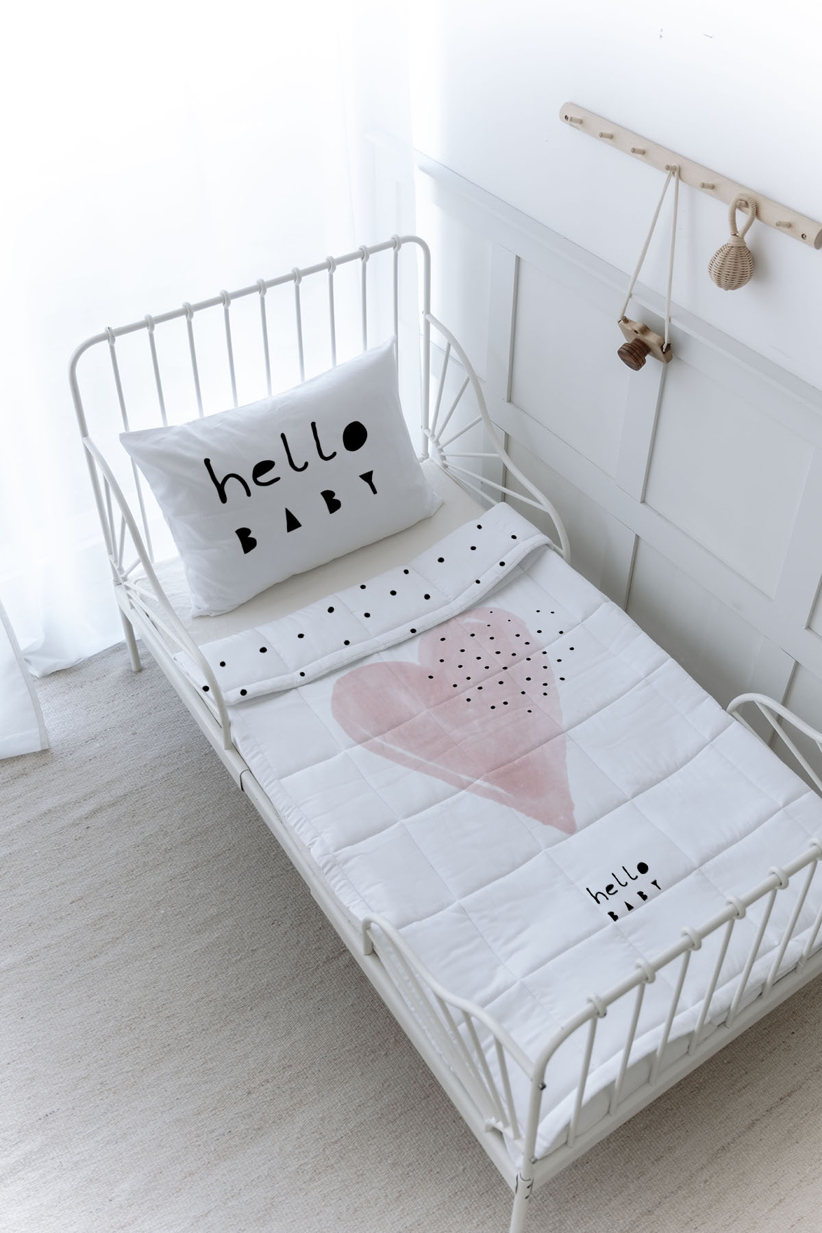 Organik Baskılı Yorgan Seti - Pure Baby Serisi - Pembe Romantik Kalp