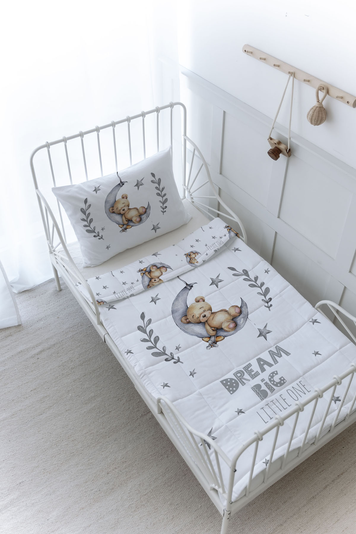 Organik Baskılı Yorgan Seti - For Baby Serisi - Ayda Uyuyan Ayı