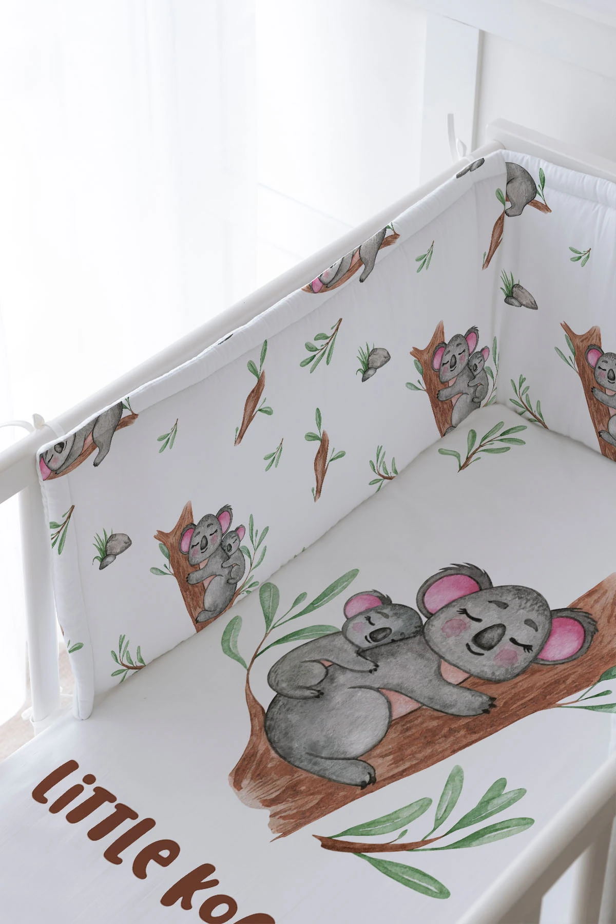 Bebek Başucu Koruyucu ve Baskılı Çarşaflı Uyku Seti - For Baby Serisi - Anne Ve Yavru Koala