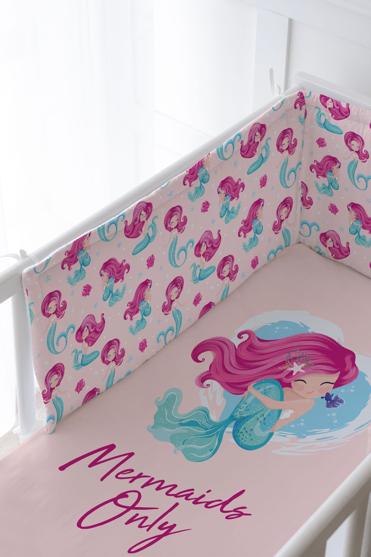 Bebek Başucu Koruyucu ve Baskılı Çarşaflı Uyku Seti - İconic Serisi - Little Mermaid