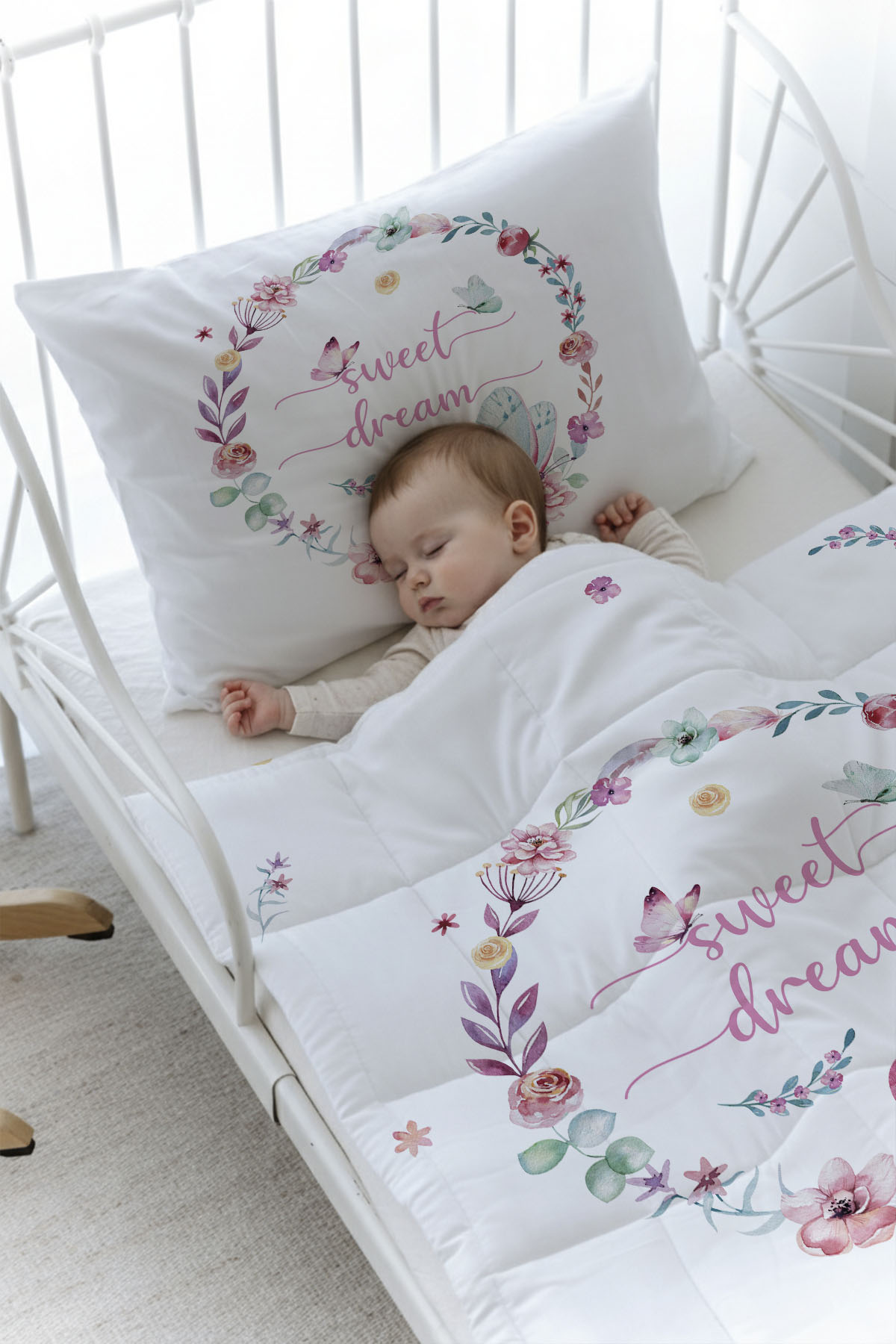 Organik Baskılı Yorgan Seti - For Baby Serisi - Kelebekli Çember