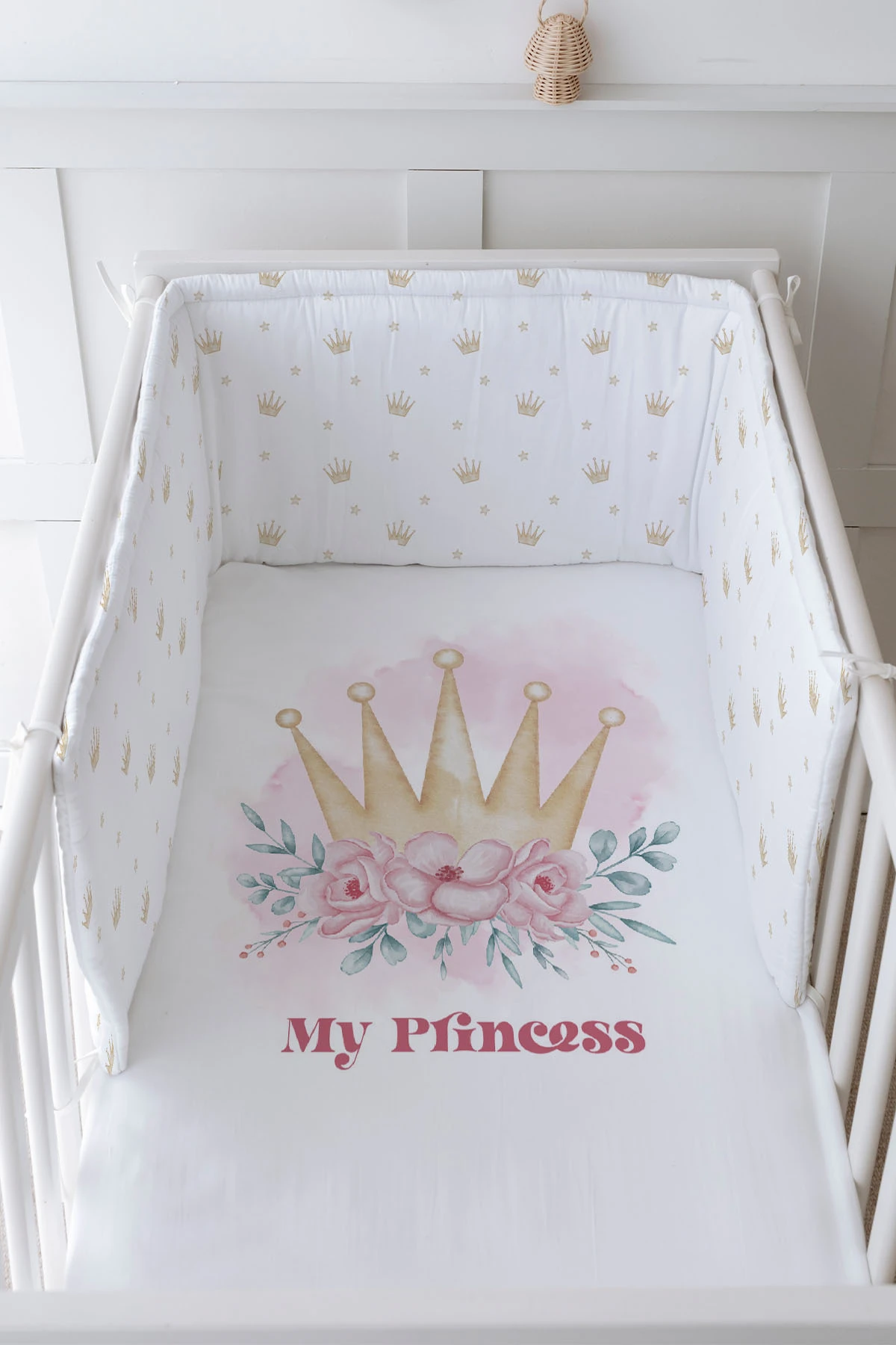 Bebek Başucu Koruyucu ve Baskılı Çarşaflı Uyku Seti - For Baby Serisi - Little Princess