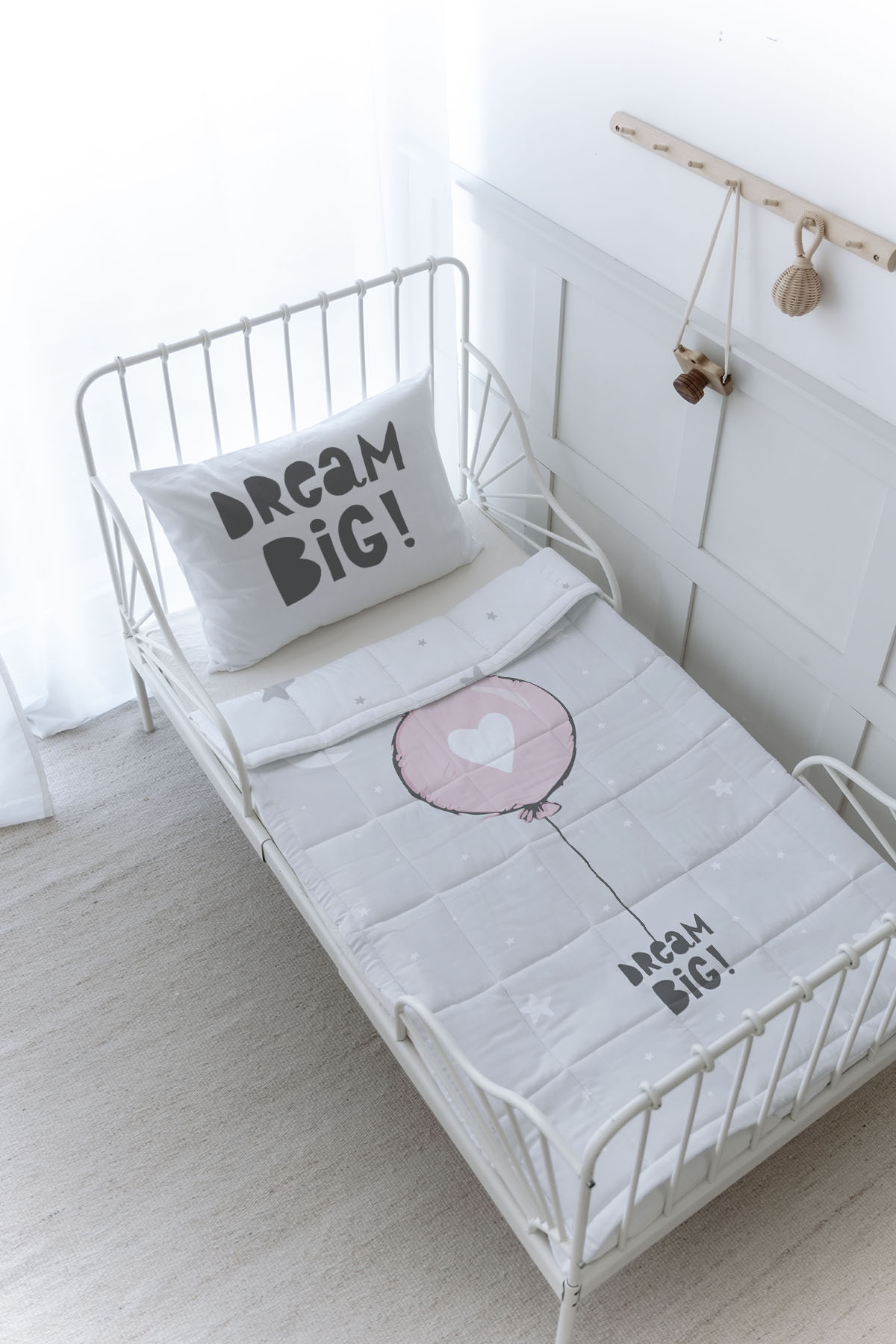 Organik Baskılı Yorgan Seti - Pure Baby Serisi - Pembe Kalpli Balon